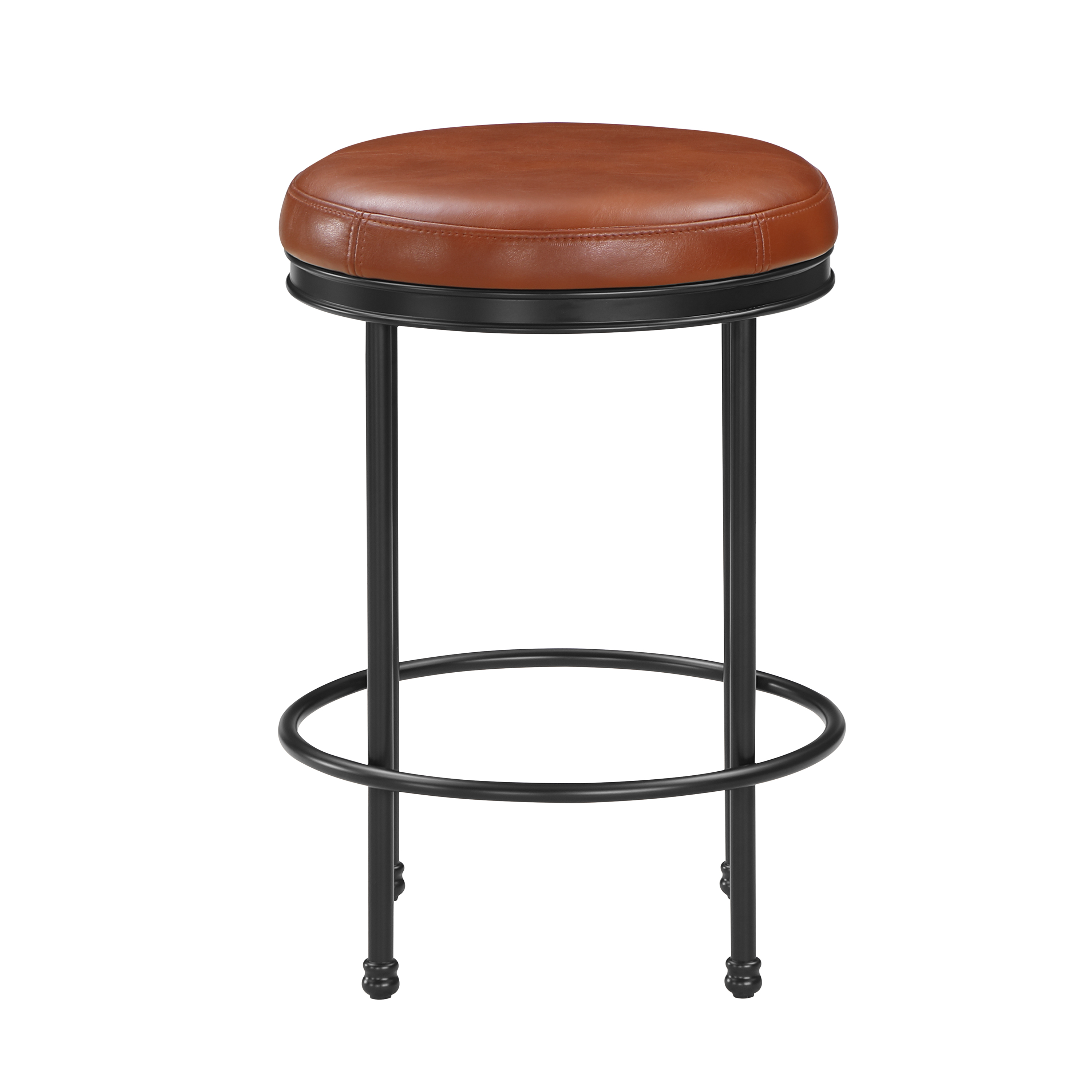 Markus Industrial Round Backless Counter Stool in Caramel Vegan Leather – image 2