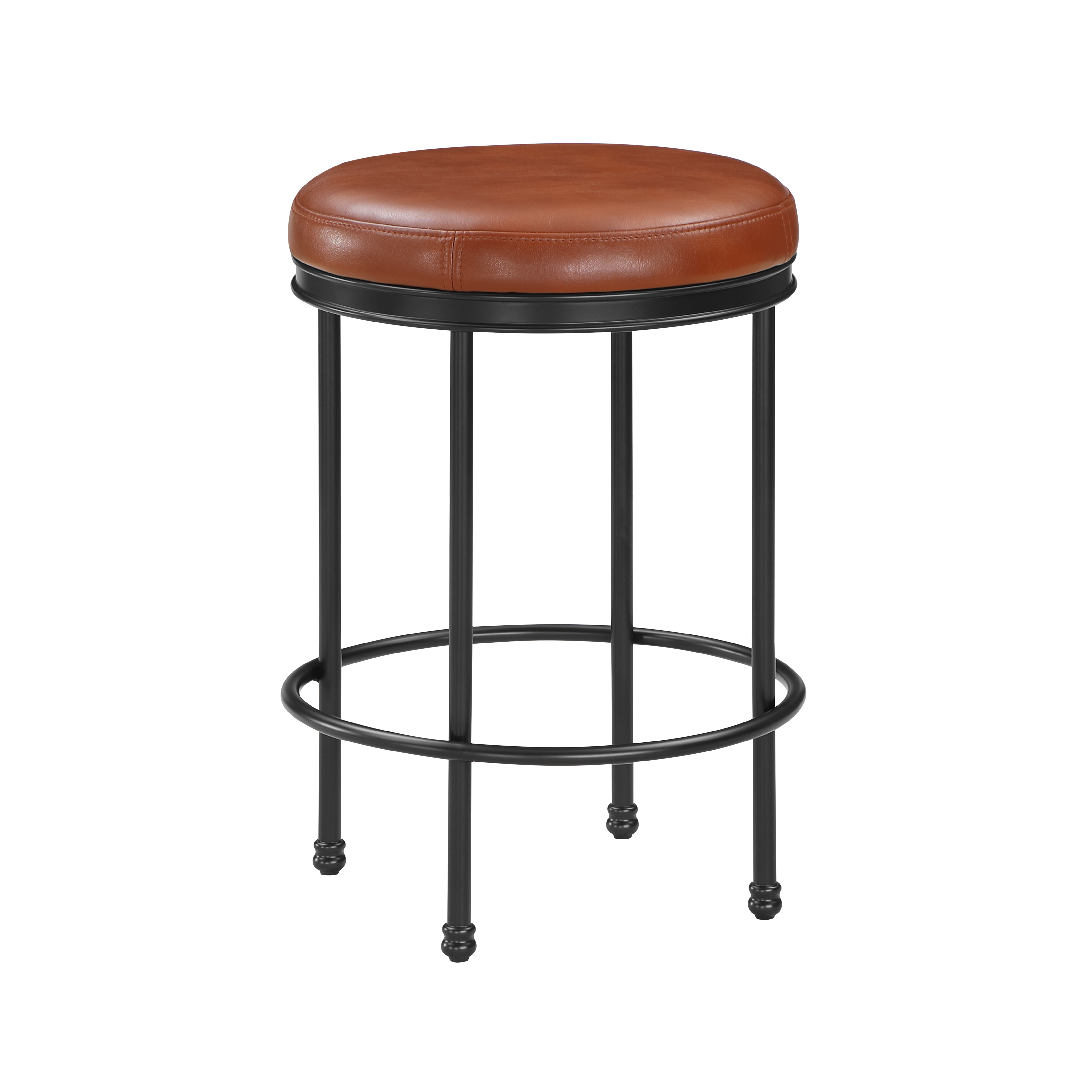 Markus Industrial Round Backless Counter Stool in Caramel Vegan Leather – image 3