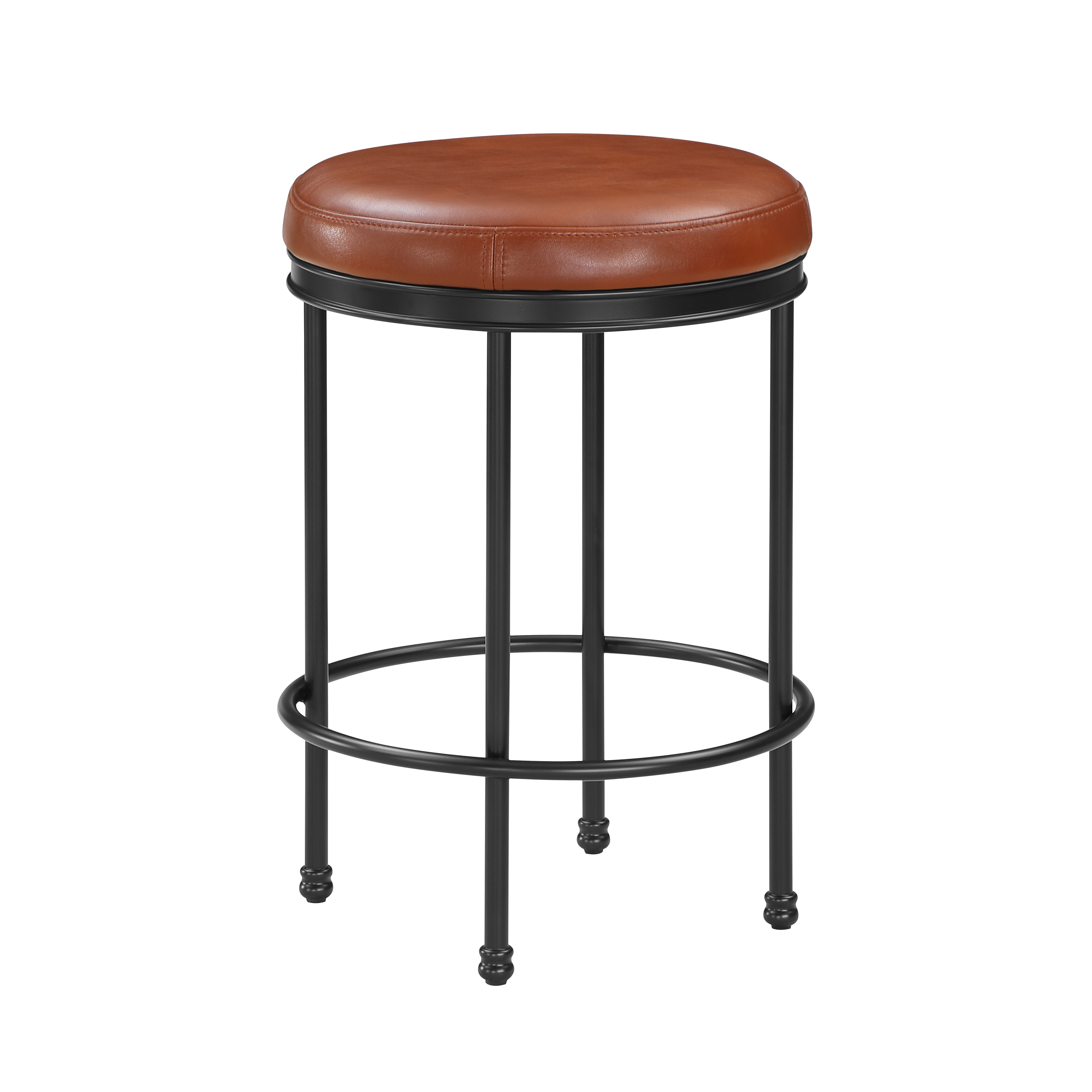 Markus Industrial Round Backless Counter Stool in Caramel Vegan Leather – image 4