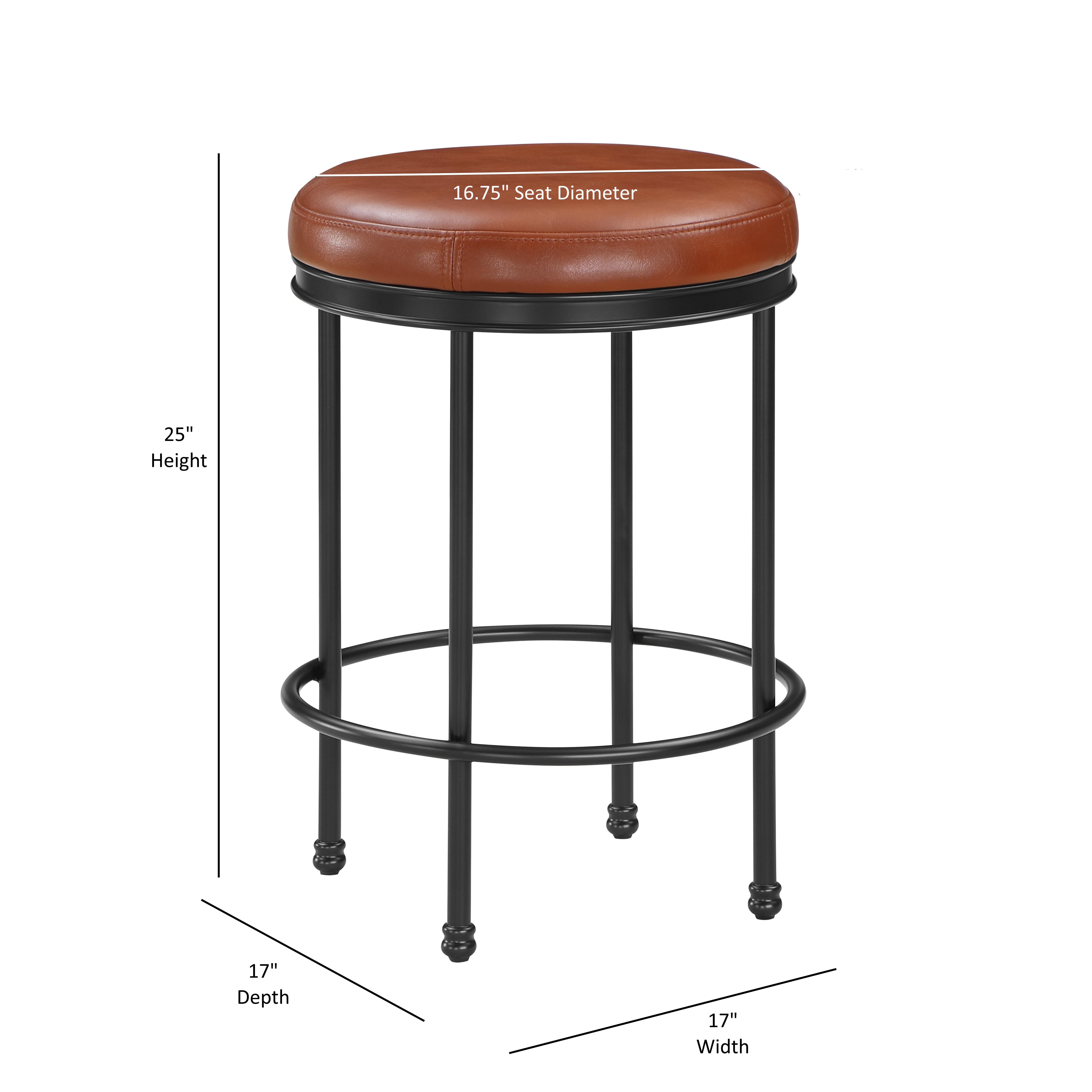 Markus Industrial Round Backless Counter Stool in Caramel Vegan Leather – image 10