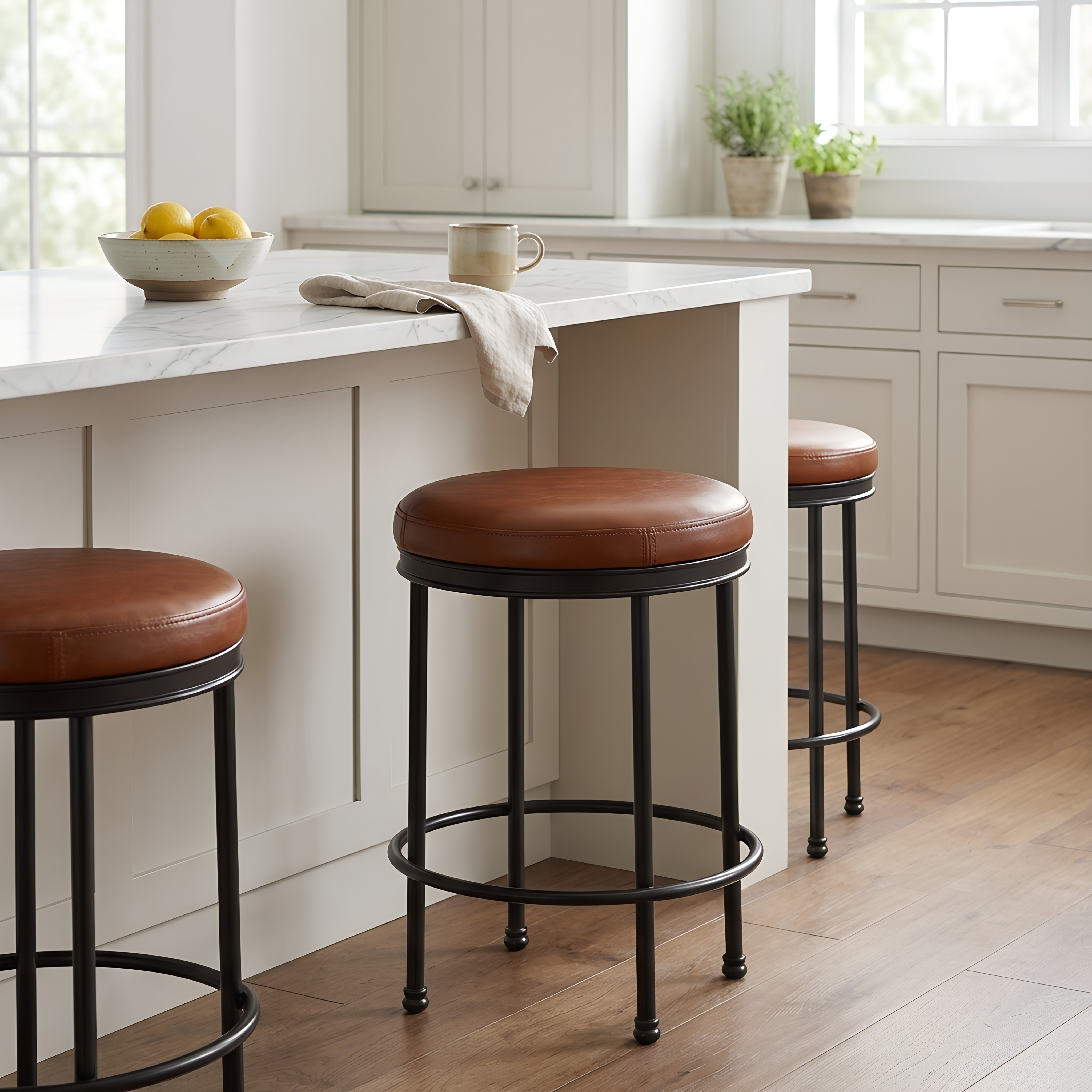 Markus Industrial Round Backless Counter Stool in Caramel Vegan Leather – image 7
