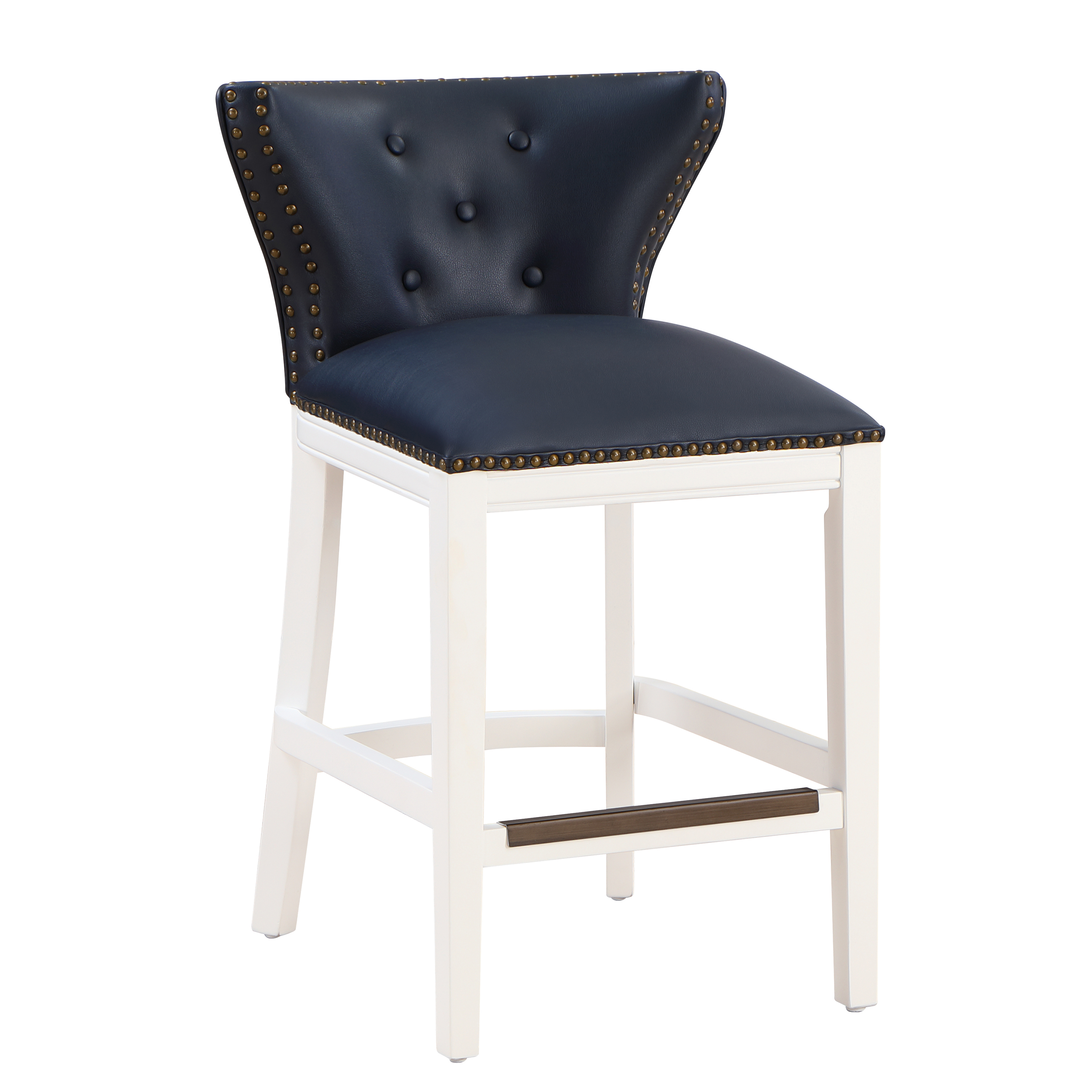 Maybelle Nailhead Trim Counter Stool in Button Tufted Midnight Navy Vegan Leather and White – image 2