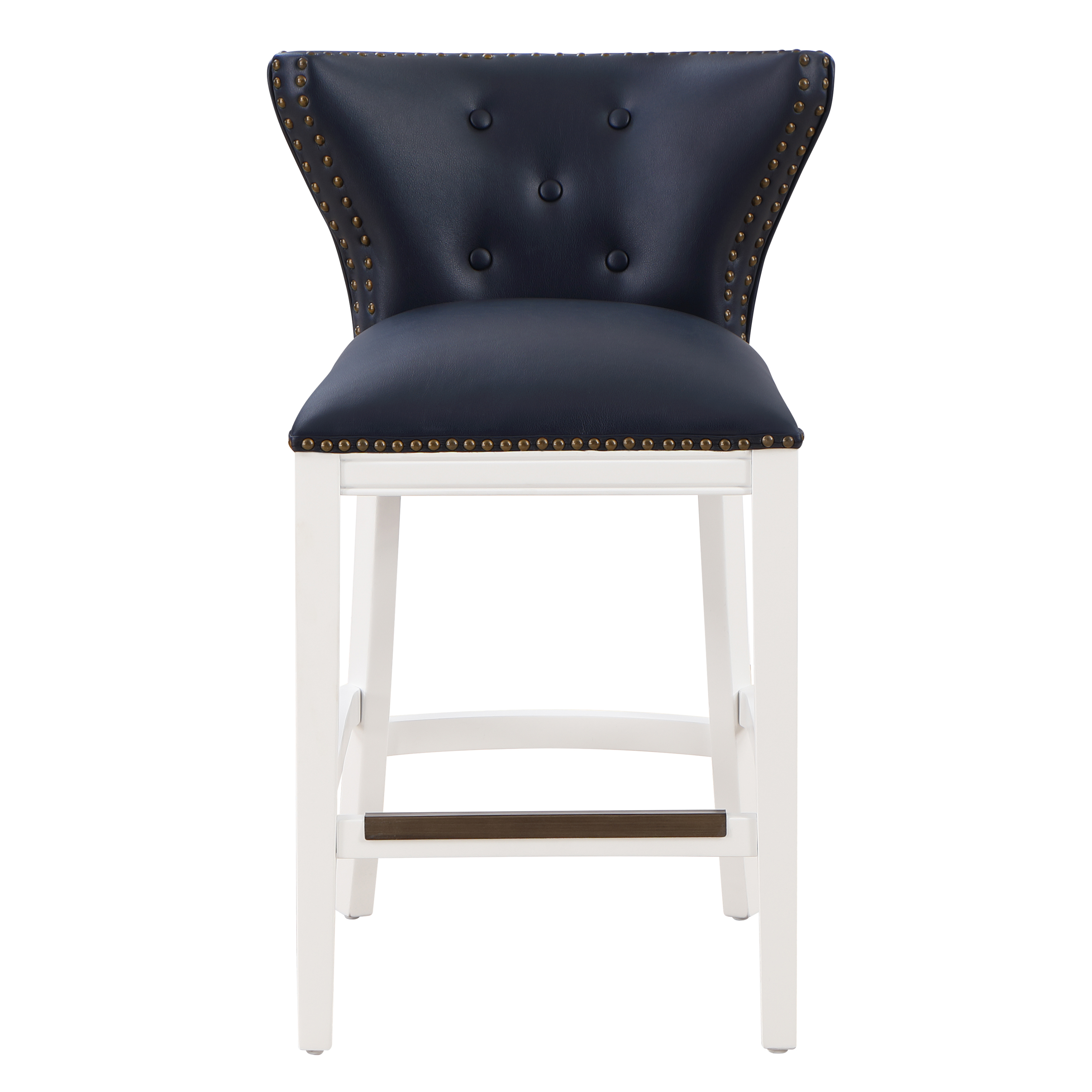 Maybelle Nailhead Trim Counter Stool in Button Tufted Midnight Navy Vegan Leather and White – image 3