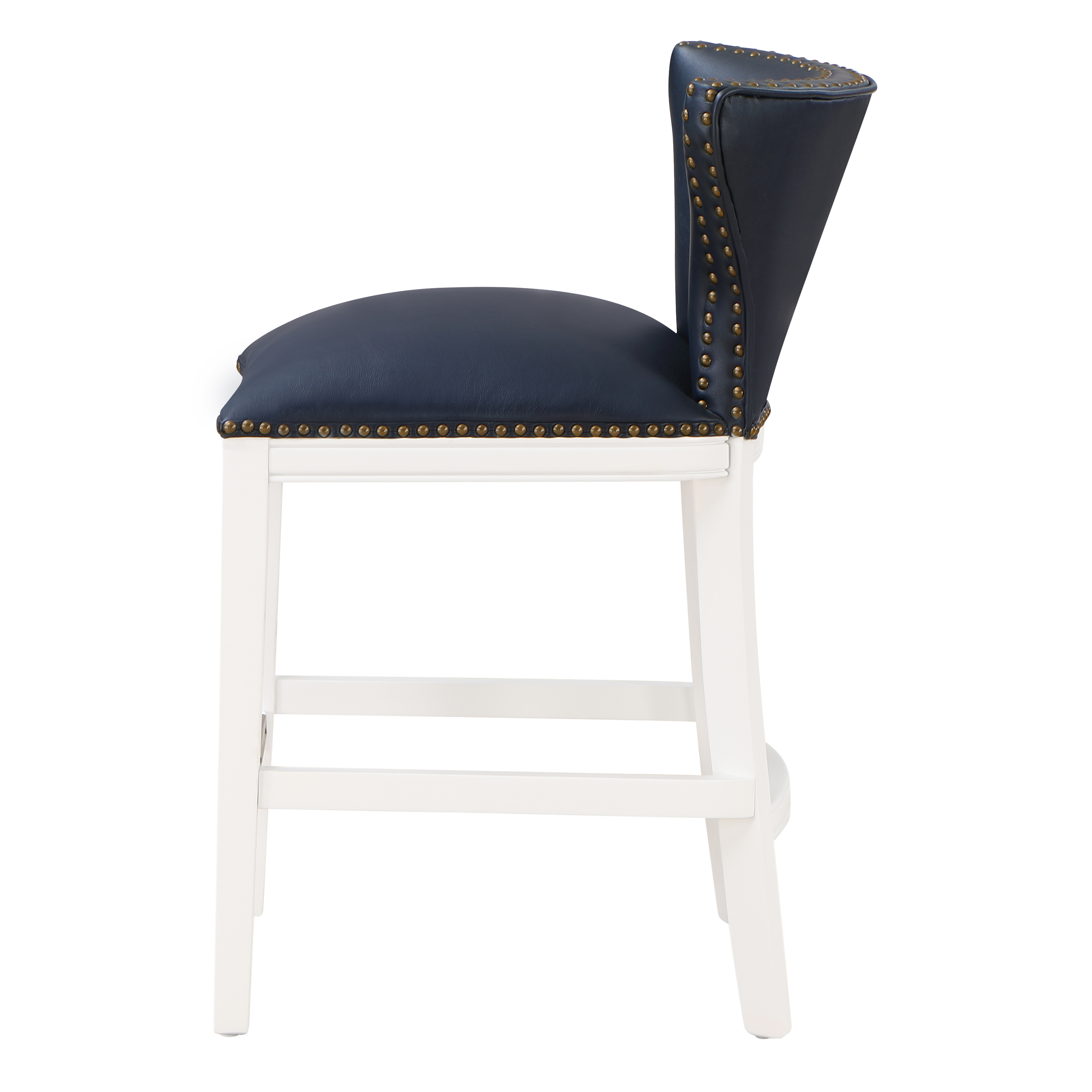 Maybelle Nailhead Trim Counter Stool in Button Tufted Midnight Navy Vegan Leather and White – image 4