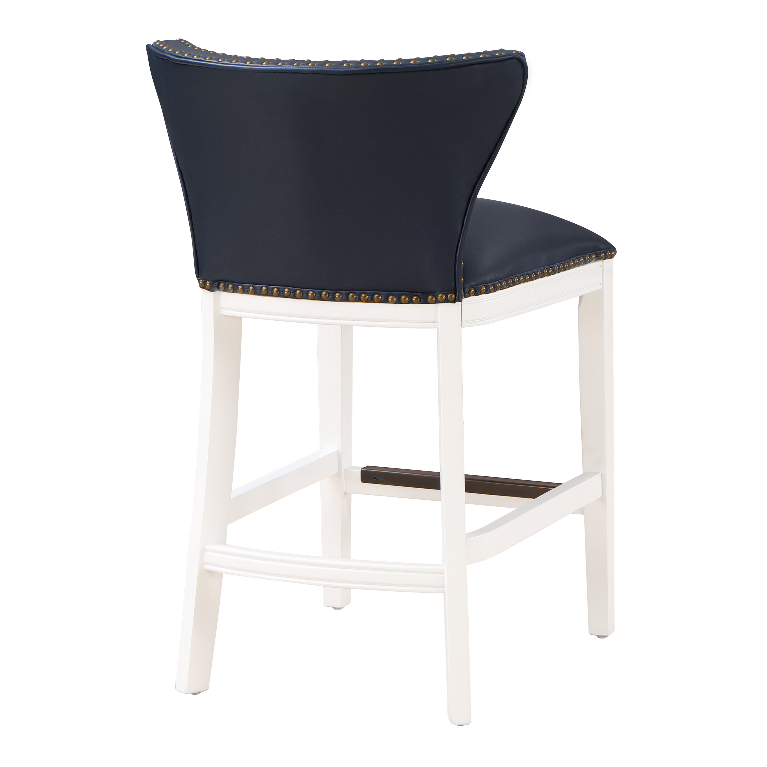 Maybelle Nailhead Trim Counter Stool in Button Tufted Midnight Navy Vegan Leather and White – image 5