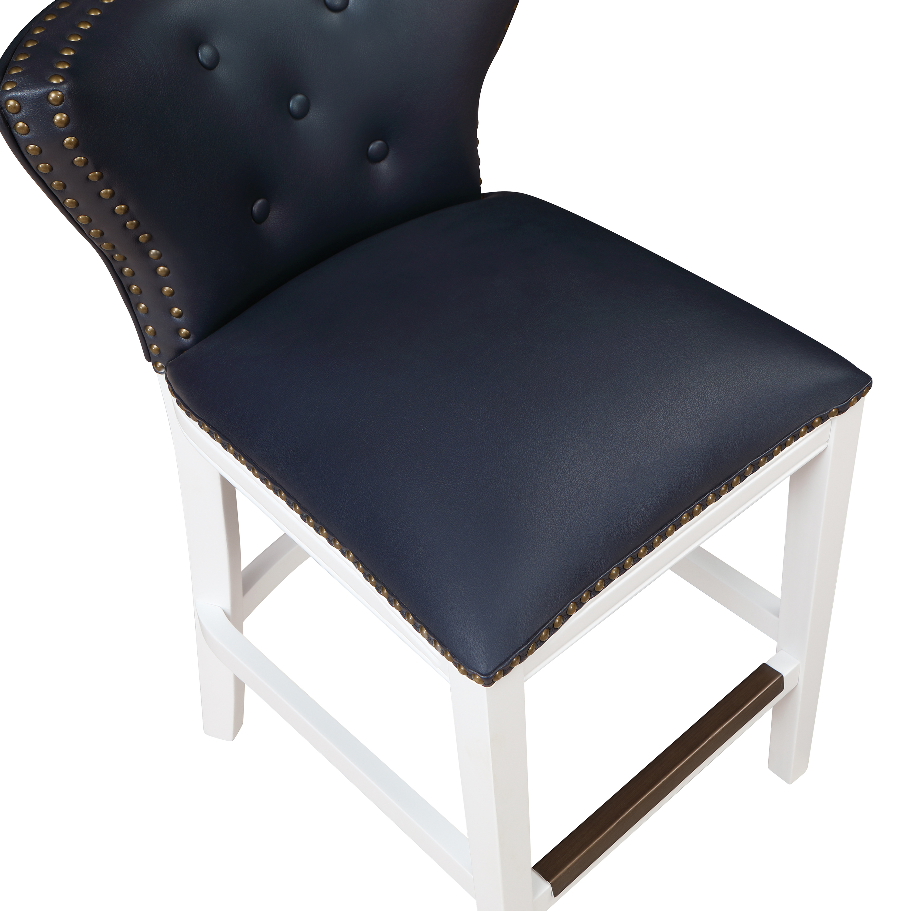 Maybelle Nailhead Trim Counter Stool in Button Tufted Midnight Navy Vegan Leather and White – image 7