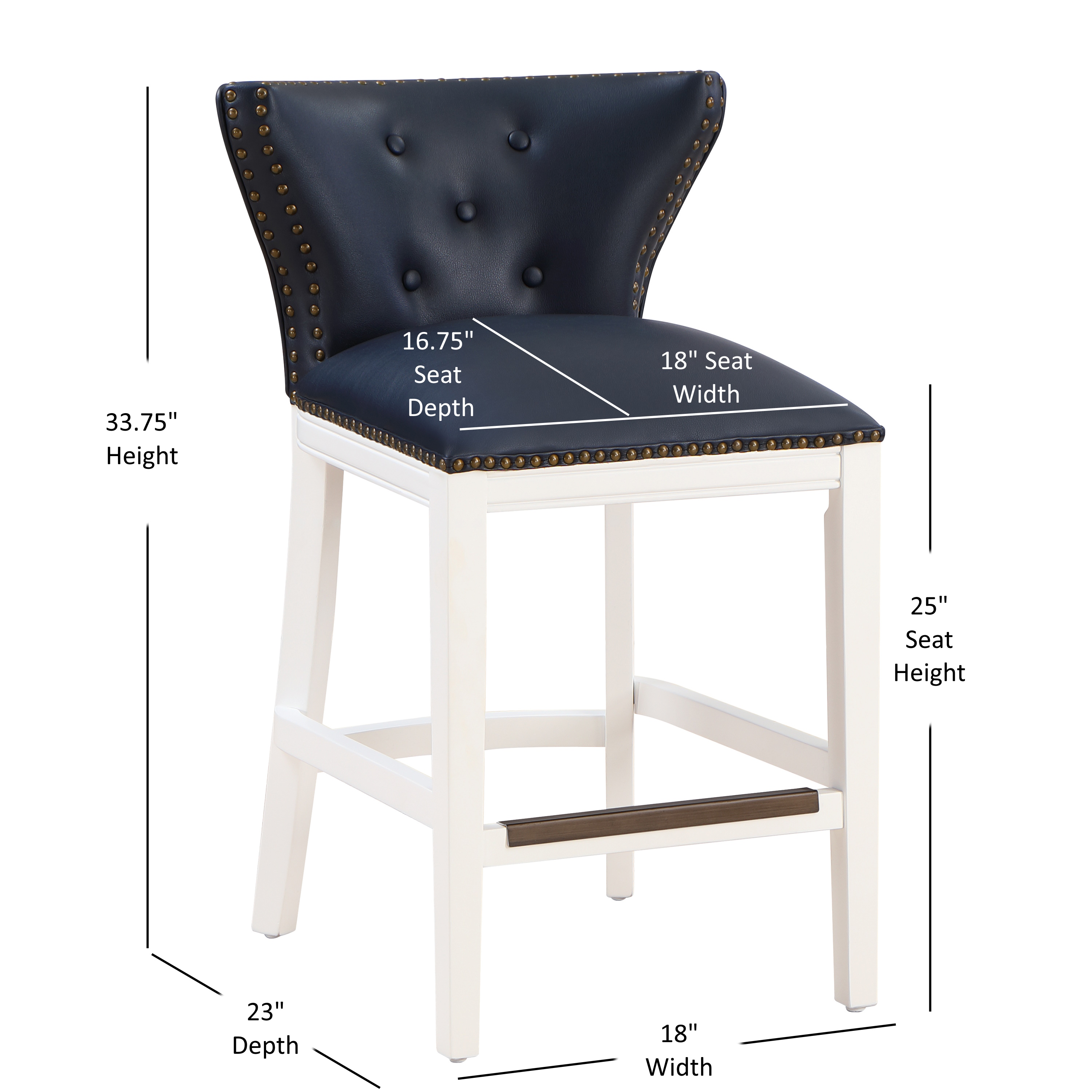 Maybelle Nailhead Trim Counter Stool in Button Tufted Midnight Navy Vegan Leather and White – image 10