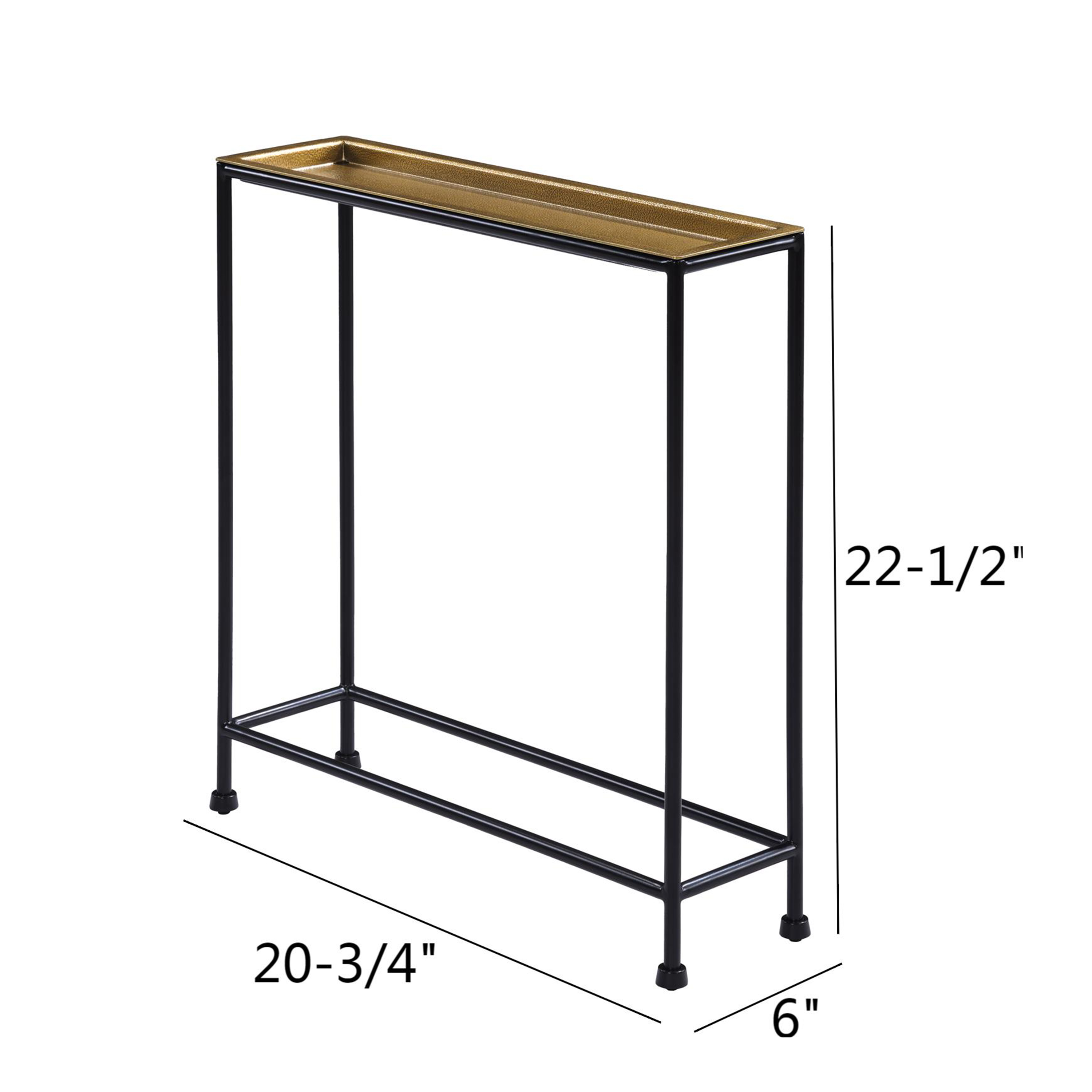 Tulare Slim Metal Sofa Side Table with Removable Hammered Brass-Look Tray Top – image 11
