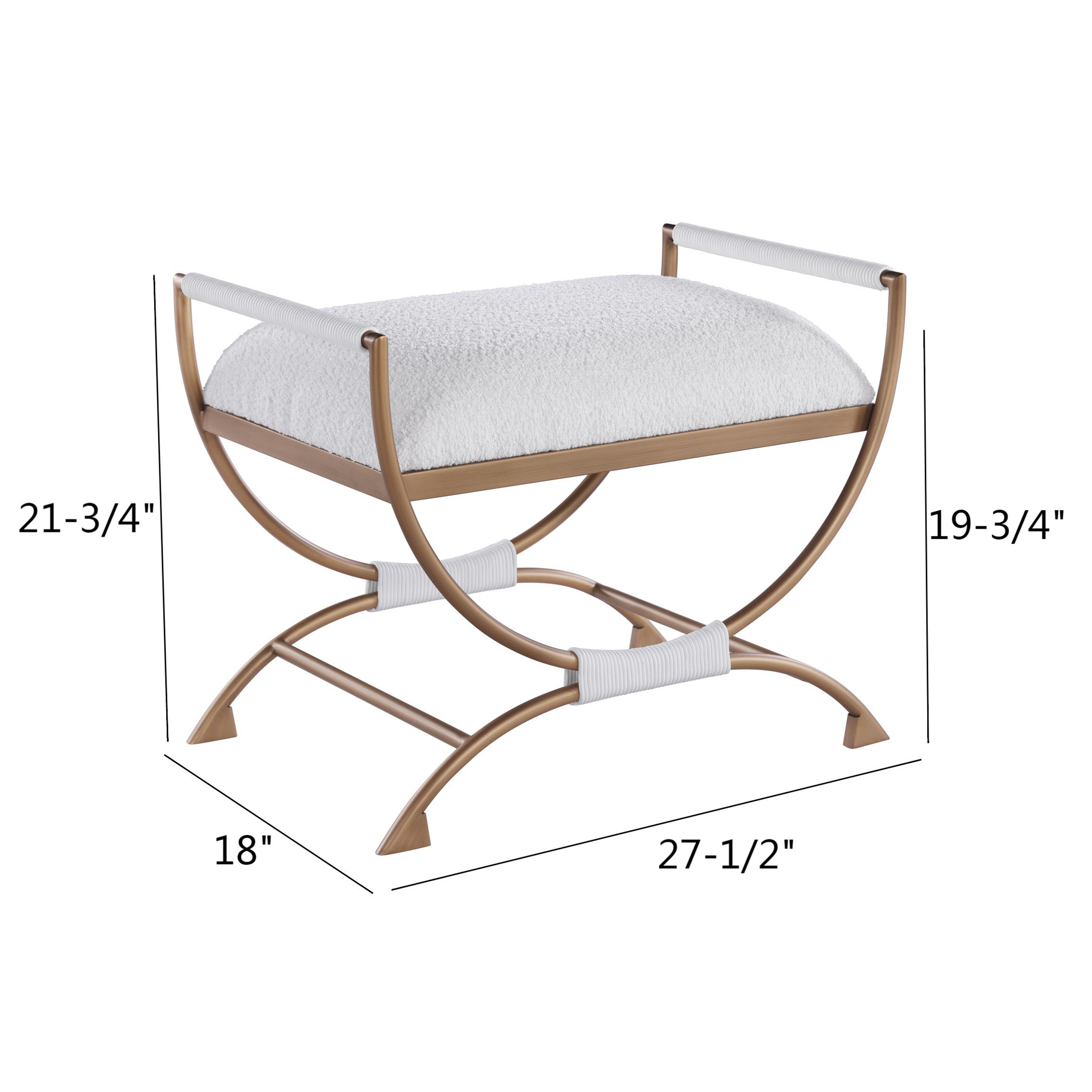 Natalina Sculptural X-Frame Bench - White Bouclé and Bronze Metal – image 10