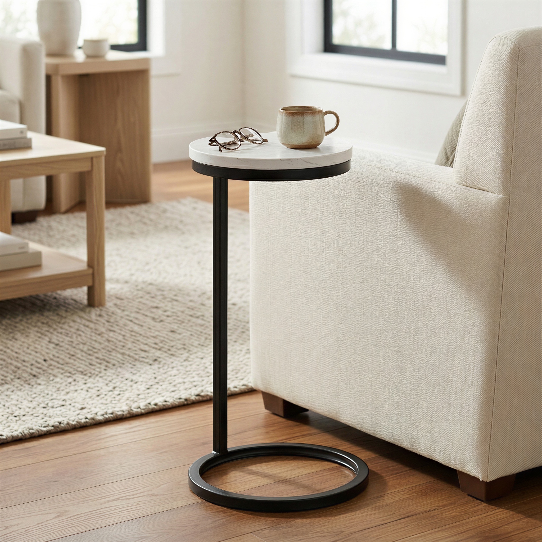 Cian Round Marble Accent C-Table - Sleek Space-Saving Design