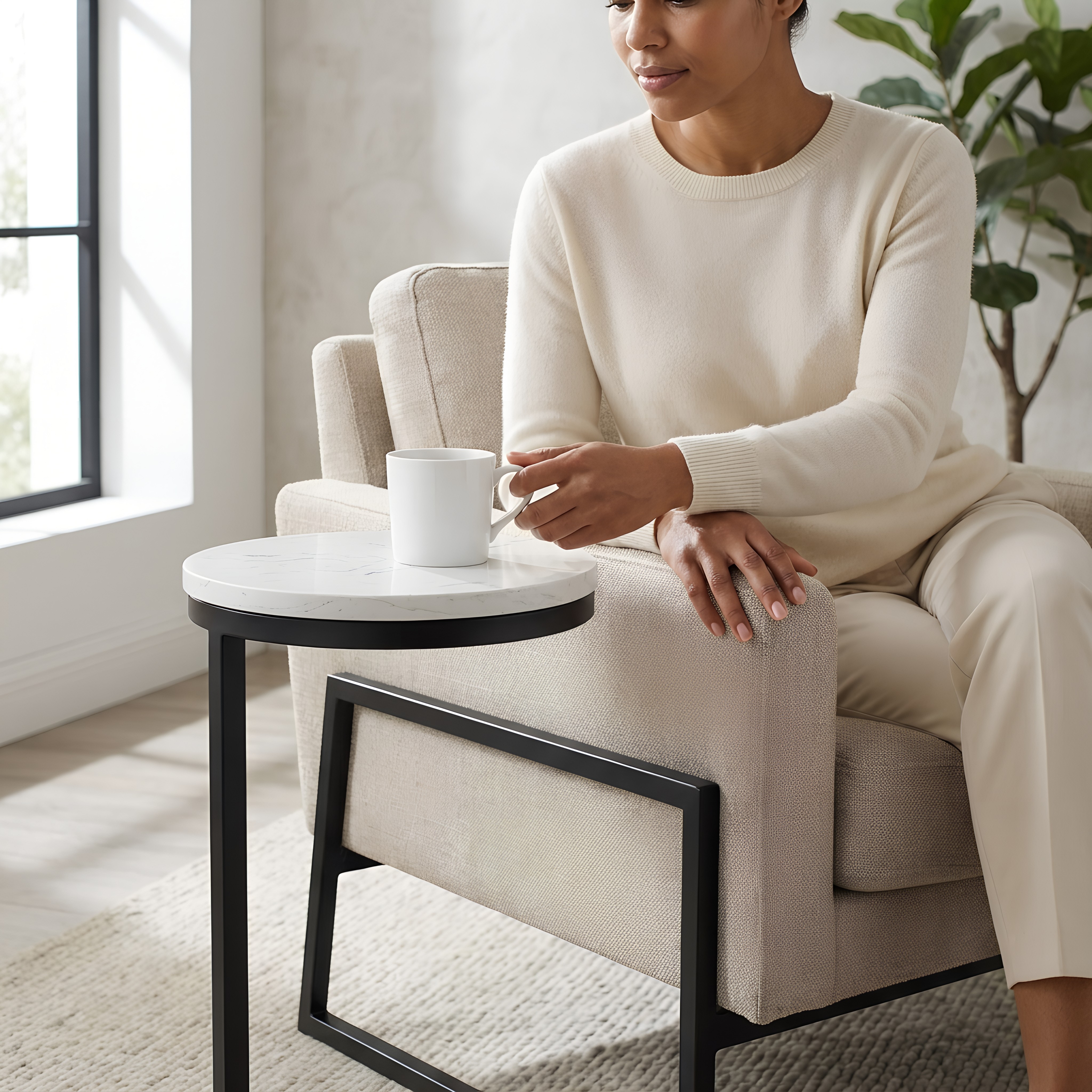 Cian Round Marble Accent C-Table - Sleek Space-Saving Design – image 9