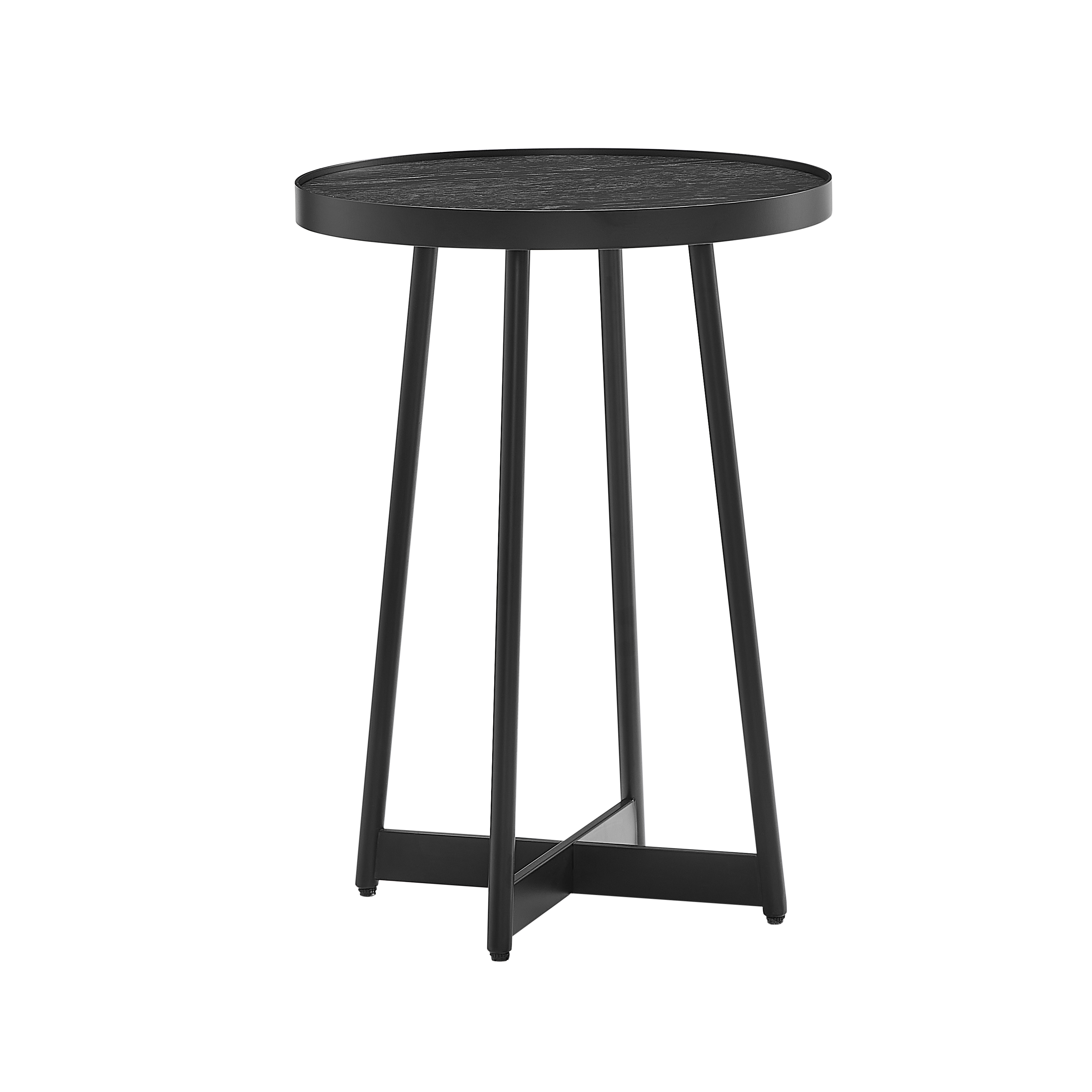 Renton Modern Round Accent Table with Black Top and Geometric Black Metal X-Stretcher Base – image 3