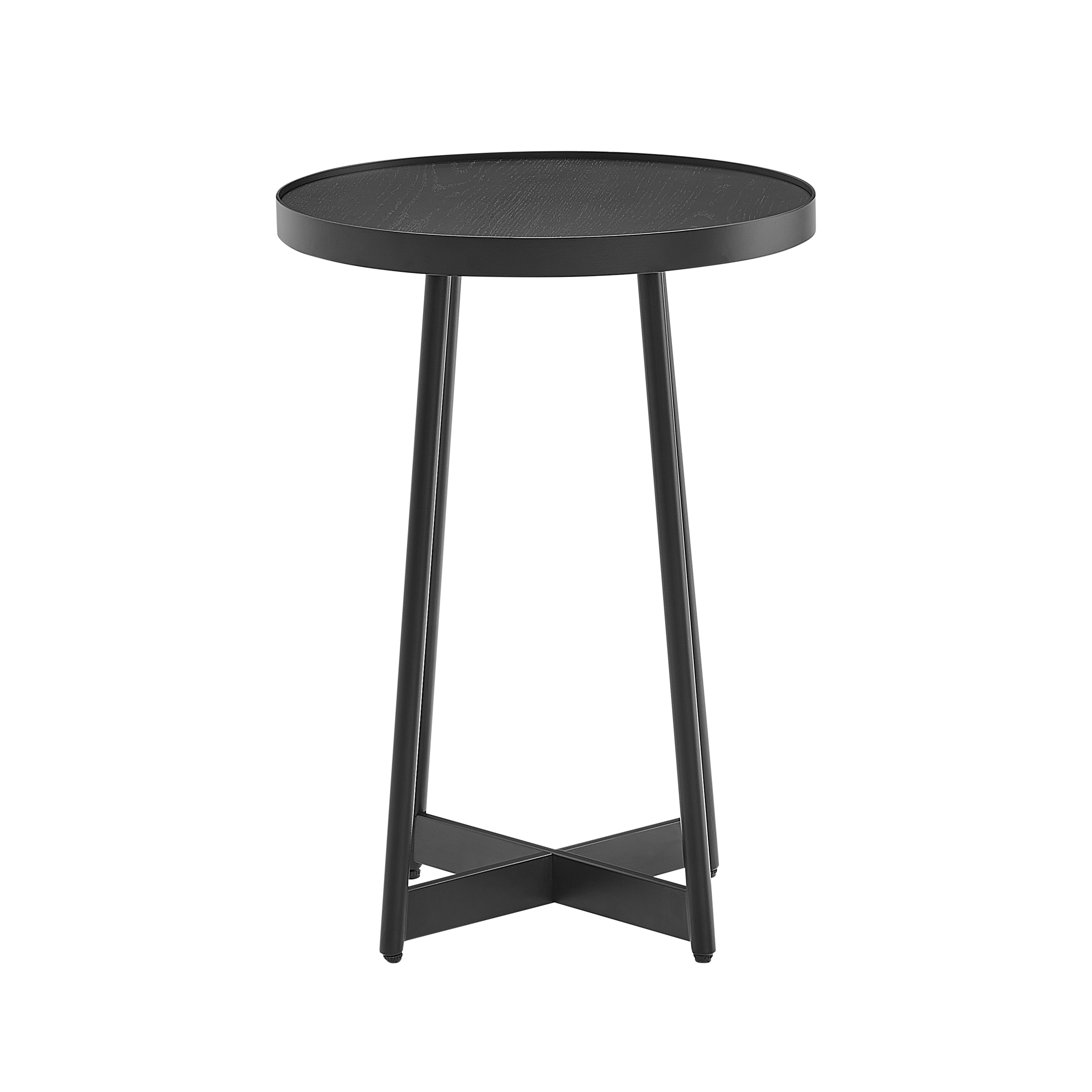 Renton Modern Round Accent Table with Black Top and Geometric Black Metal X-Stretcher Base – image 4