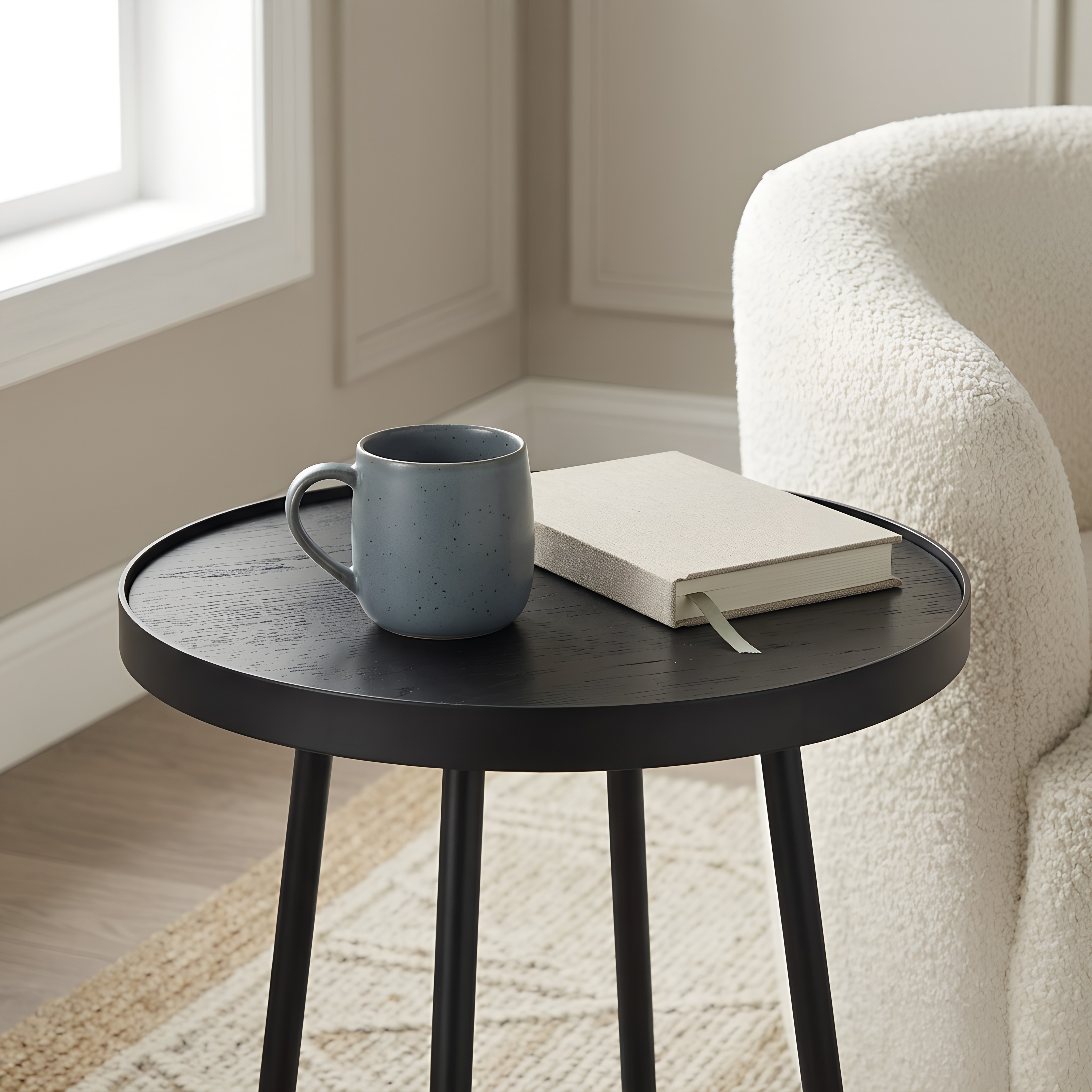 Renton Modern Round Accent Table with Black Top and Geometric Black Metal X-Stretcher Base – image 7