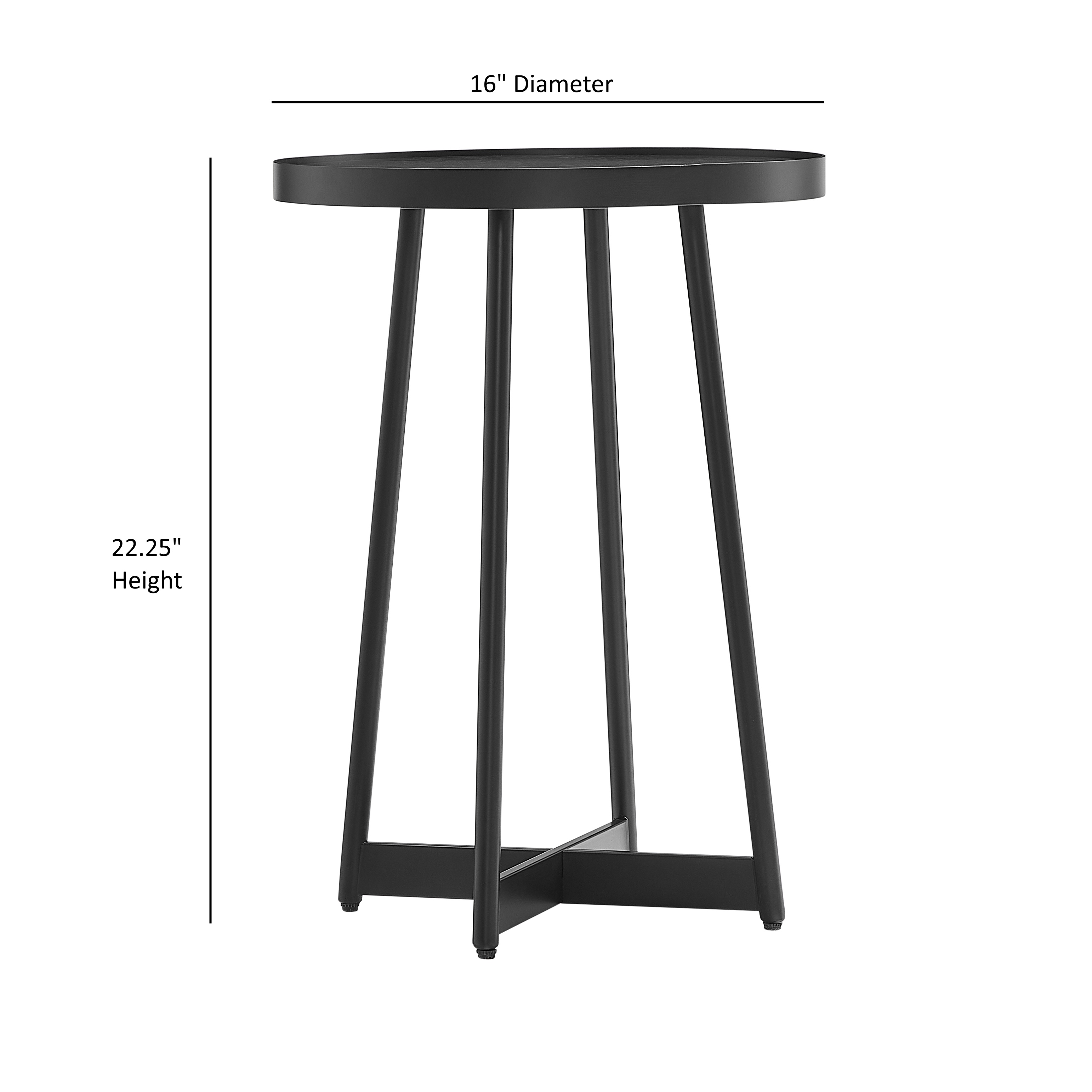 Renton Modern Round Accent Table with Black Top and Geometric Black Metal X-Stretcher Base – image 8