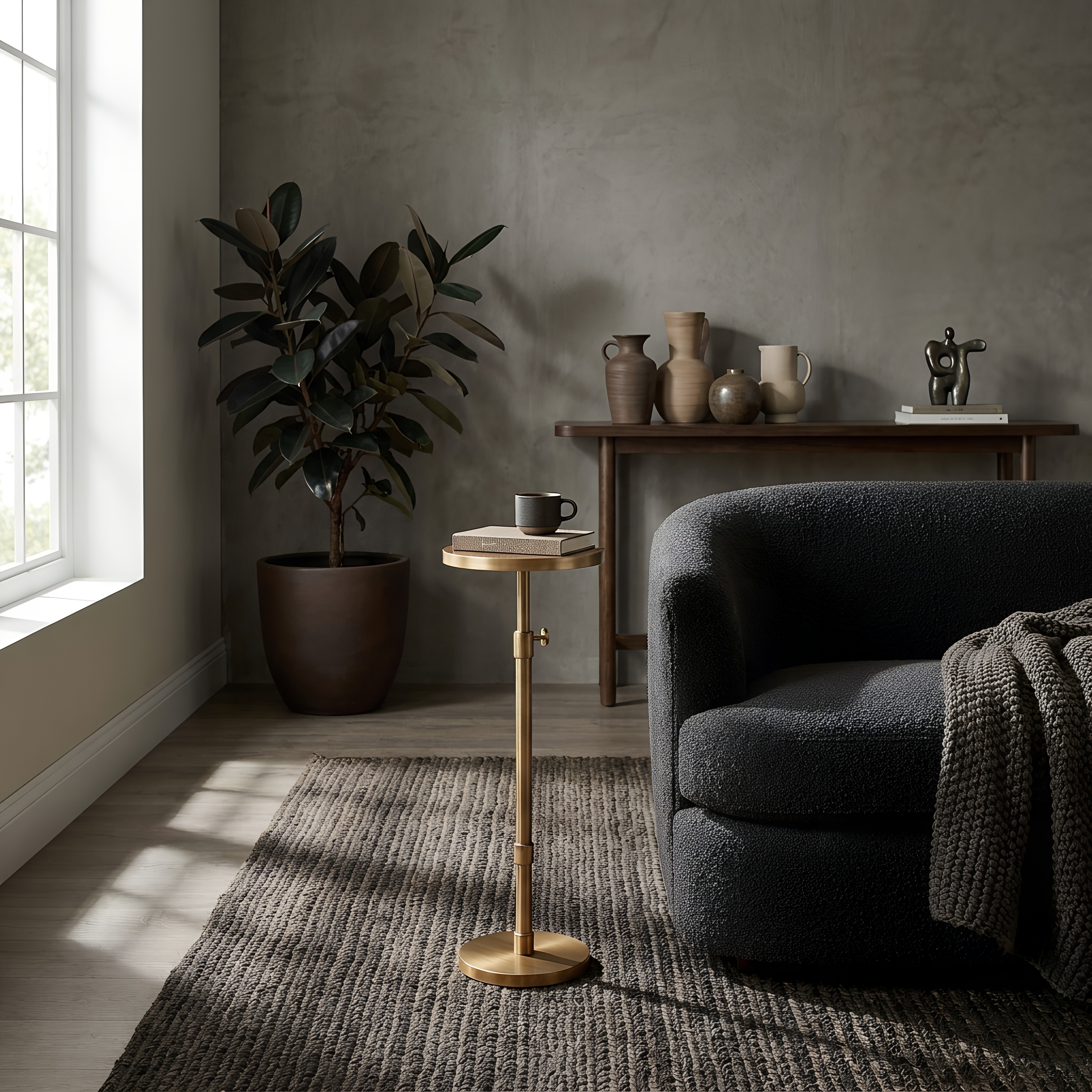 Metaire Round Antique Brass Accent Table with Adjustable Height Pedestal Base – image 3