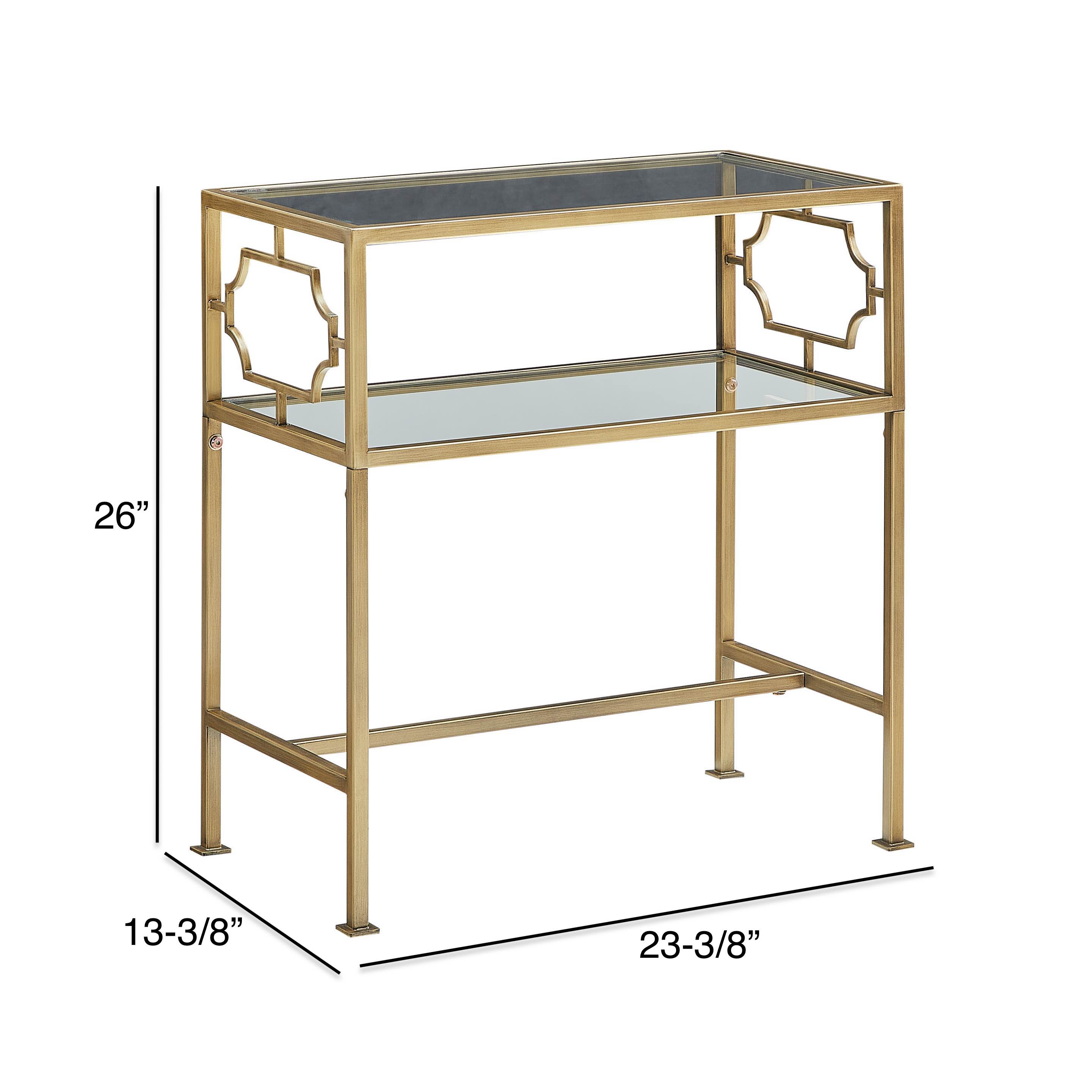 Gallitin 2-Tier Tempered Glass Accent Table with Antique Gold Geometric Metal Frame – image 8