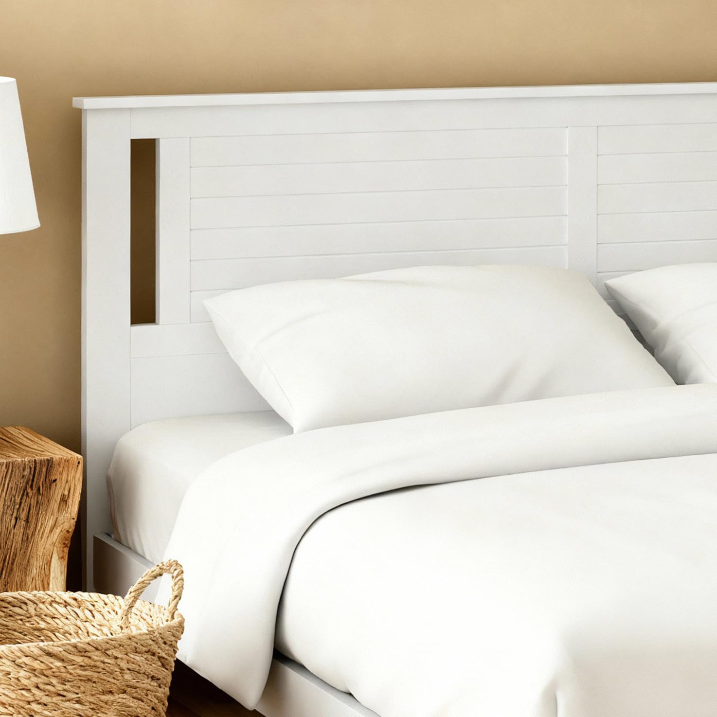 Serene Solid Wood Platform Bed with Horizontal Scoring Headboard in White – image 2