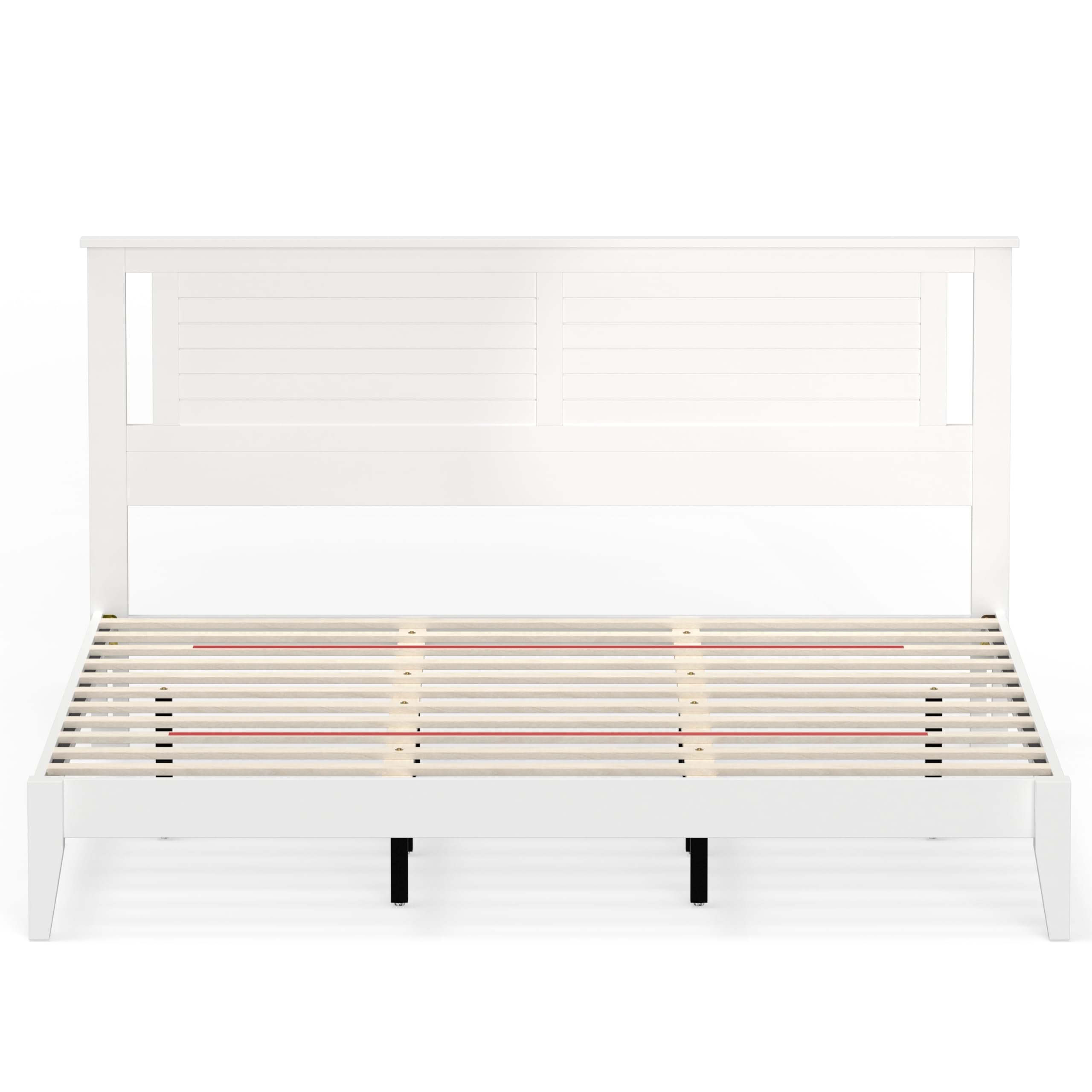 Serene Solid Wood Platform Bed with Horizontal Scoring Headboard in White – image 4