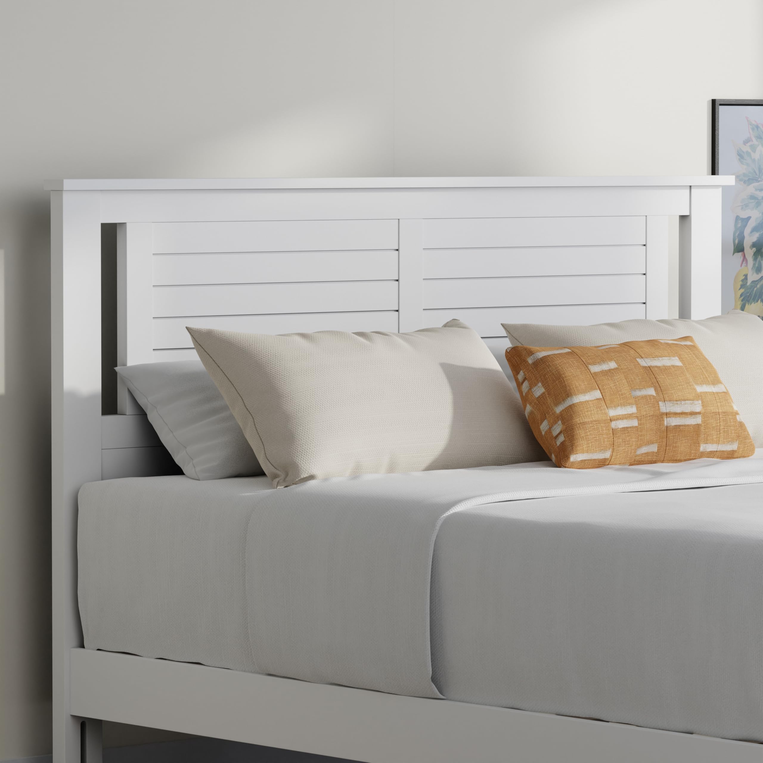 Serene Solid Wood Platform Bed with Horizontal Scoring Headboard in White – image 3
