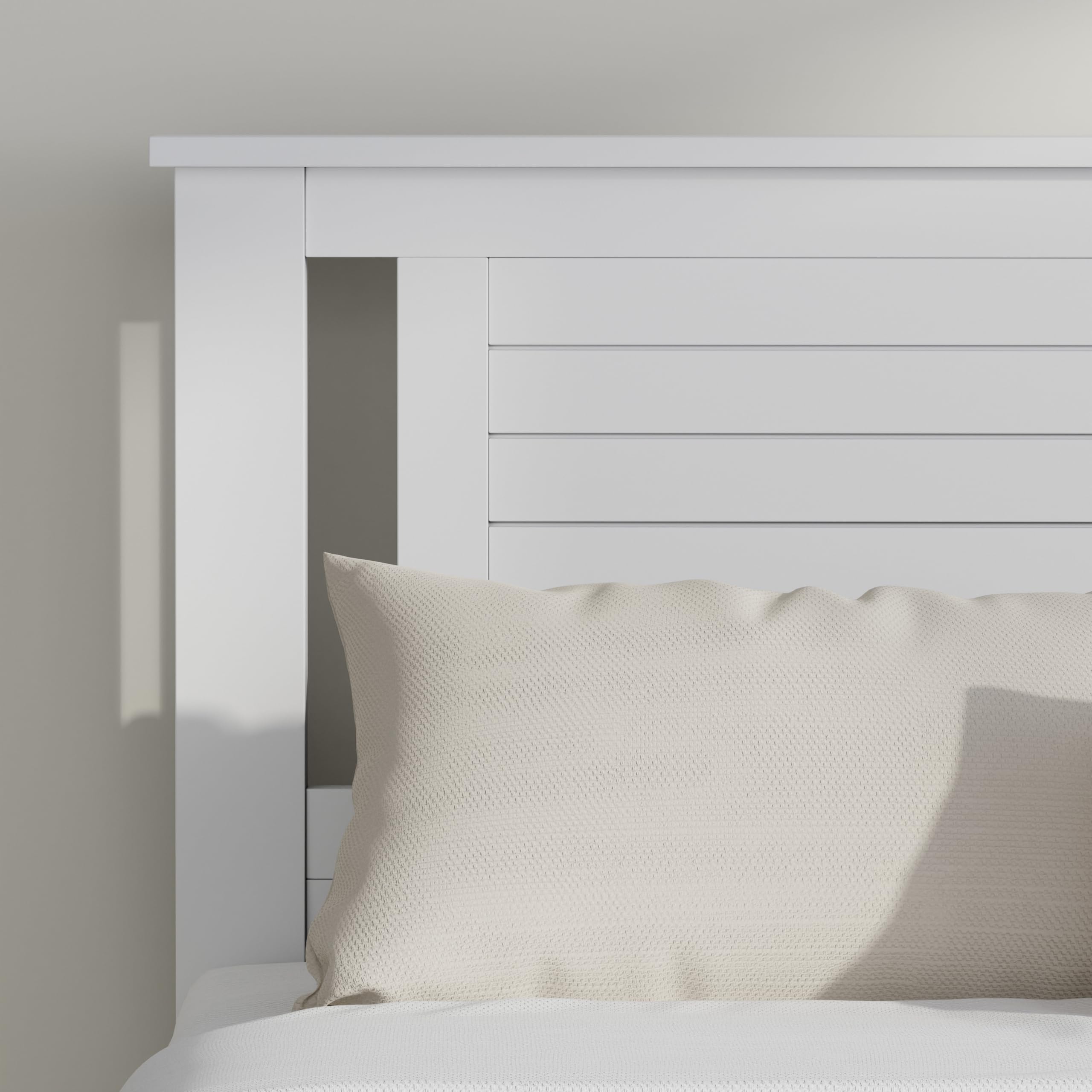 Serene Solid Wood Platform Bed with Horizontal Scoring Headboard in White – image 4