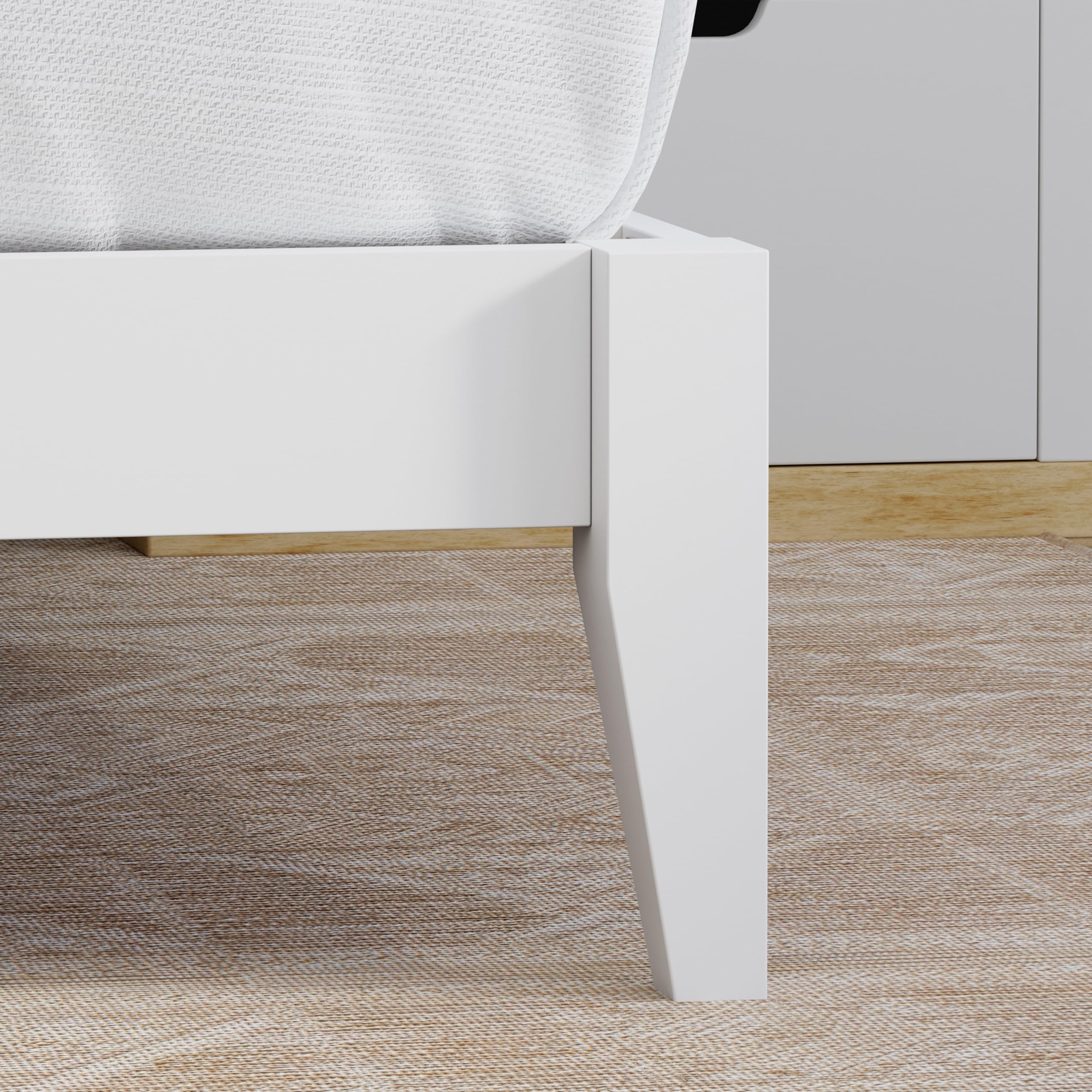 Serene Solid Wood Platform Bed with Horizontal Scoring Headboard in White – image 5