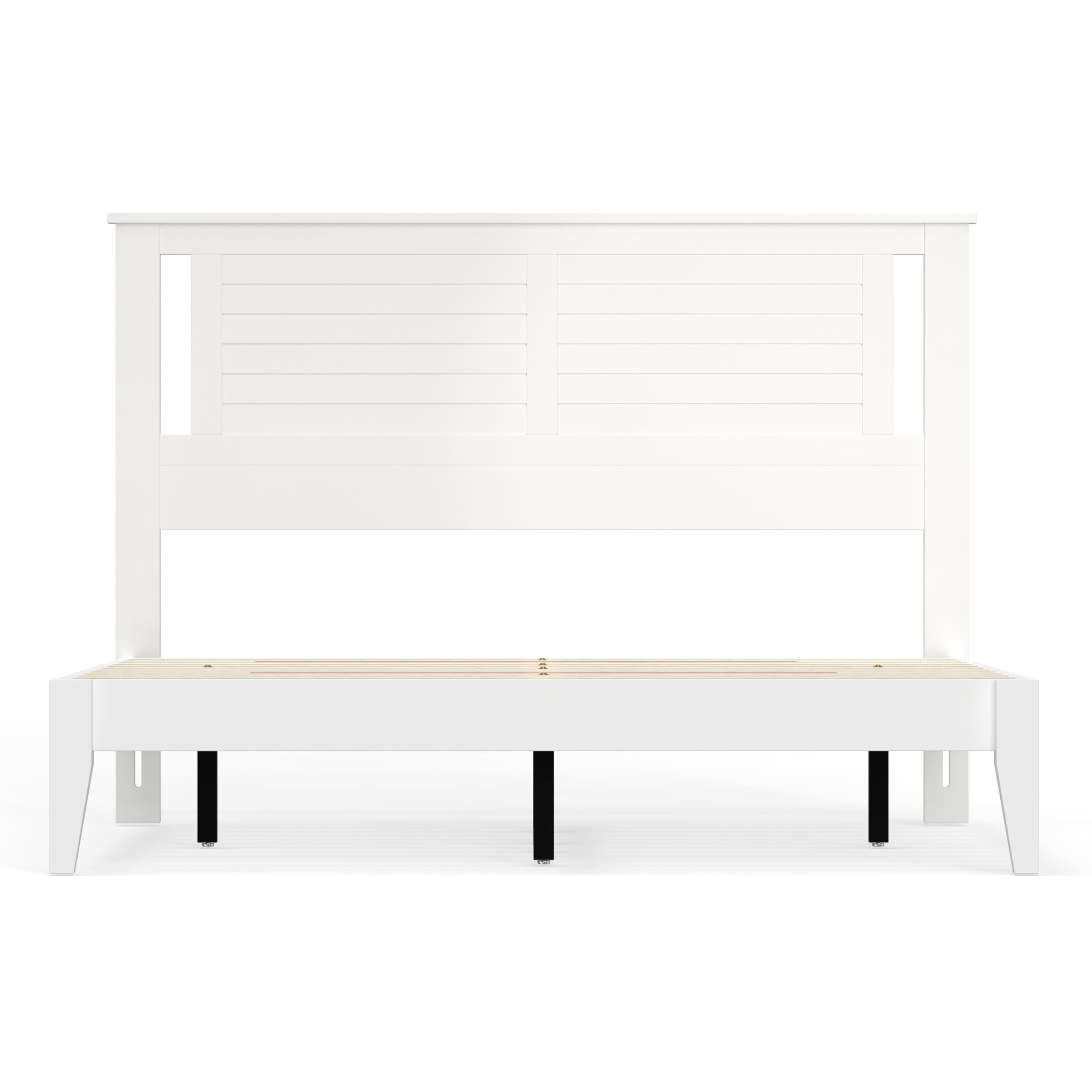 Serene Solid Wood Platform Bed with Horizontal Scoring Headboard in White – image 6