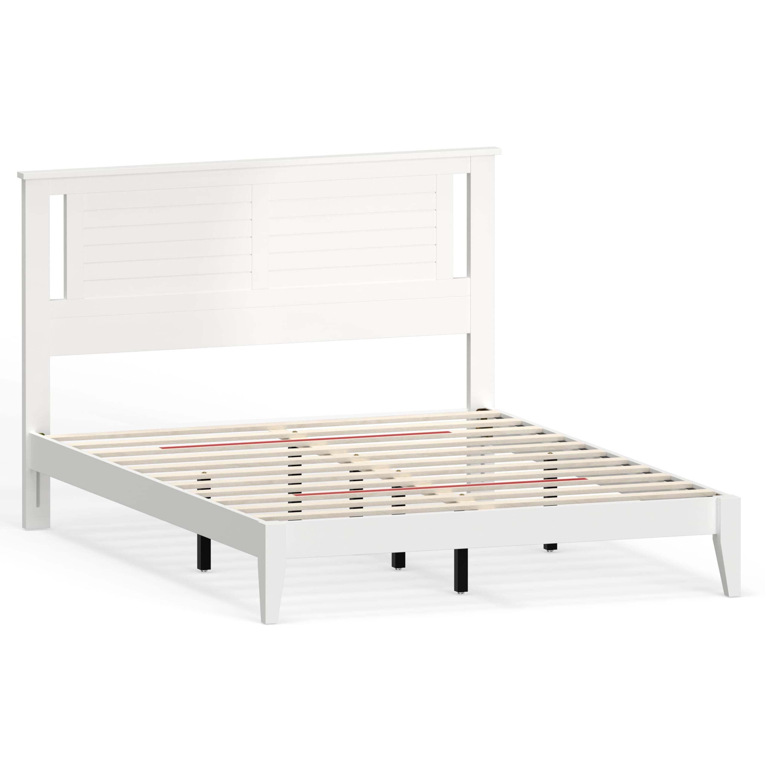 Serene Solid Wood Platform Bed with Horizontal Scoring Headboard in White – image 7