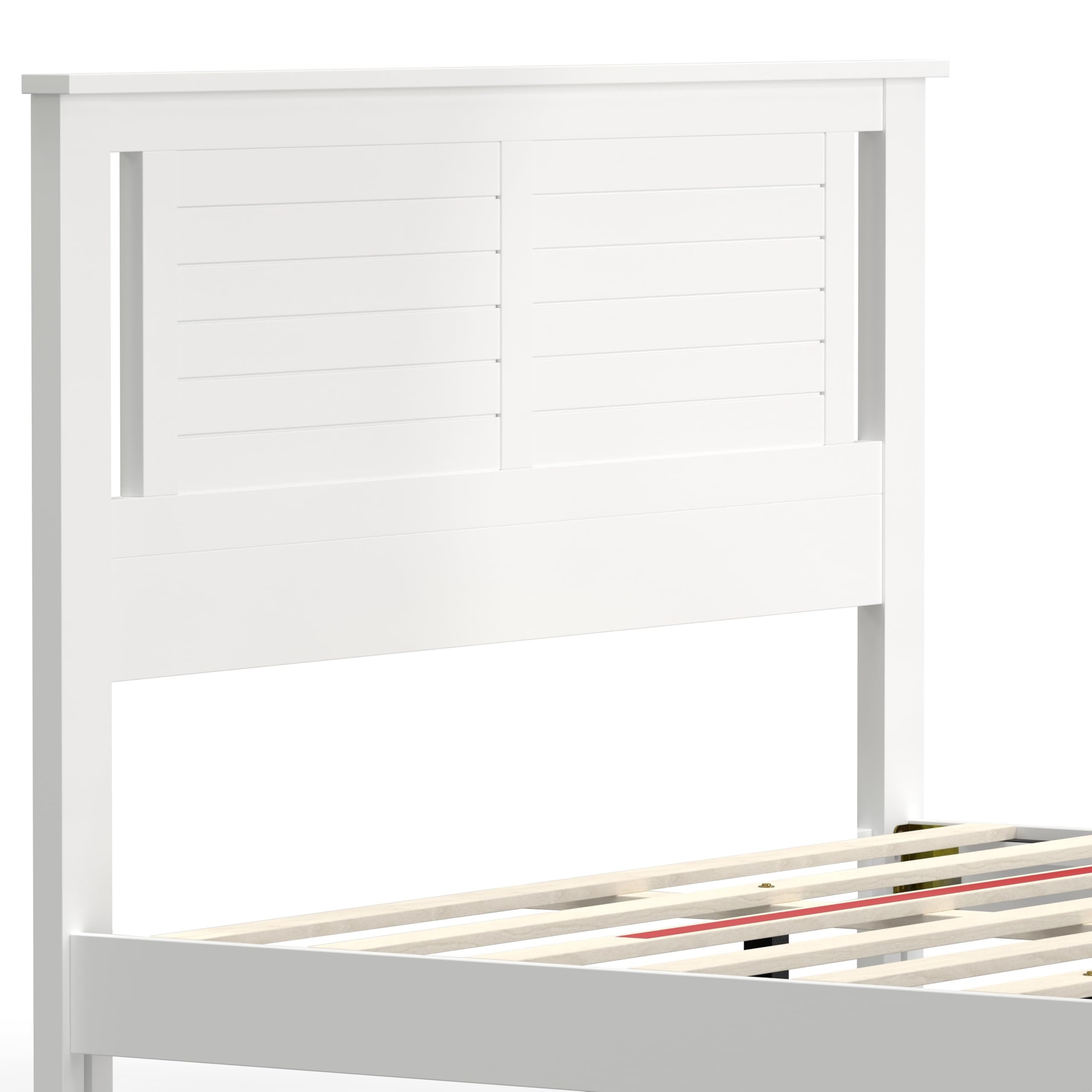 Serene Solid Wood Platform Bed with Horizontal Scoring Headboard in White – image 8