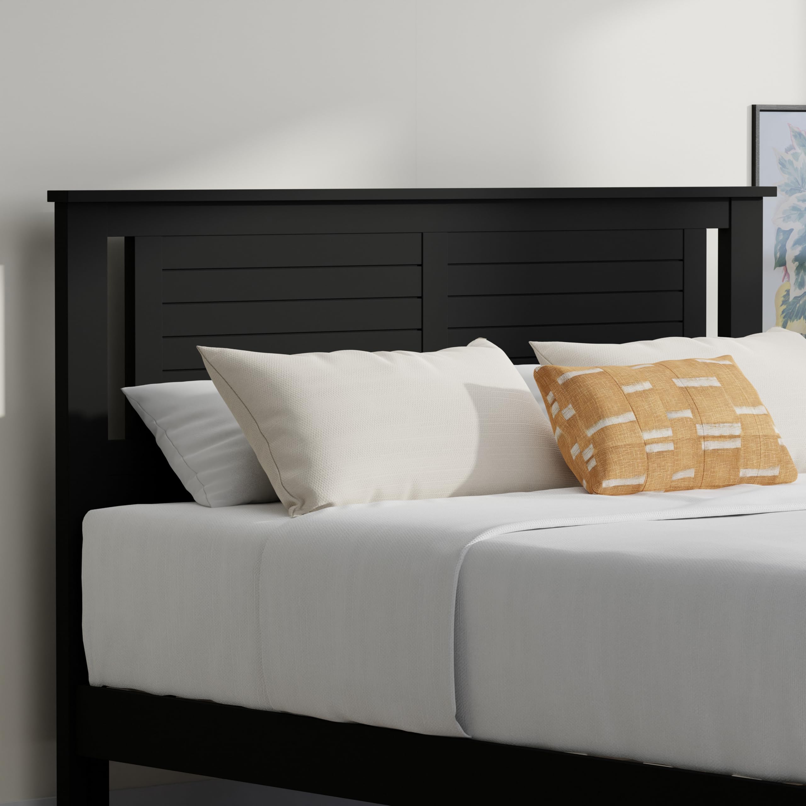 Serene Solid Wood Platform Bed with Horizontal Scoring Headboard in Black – image 3