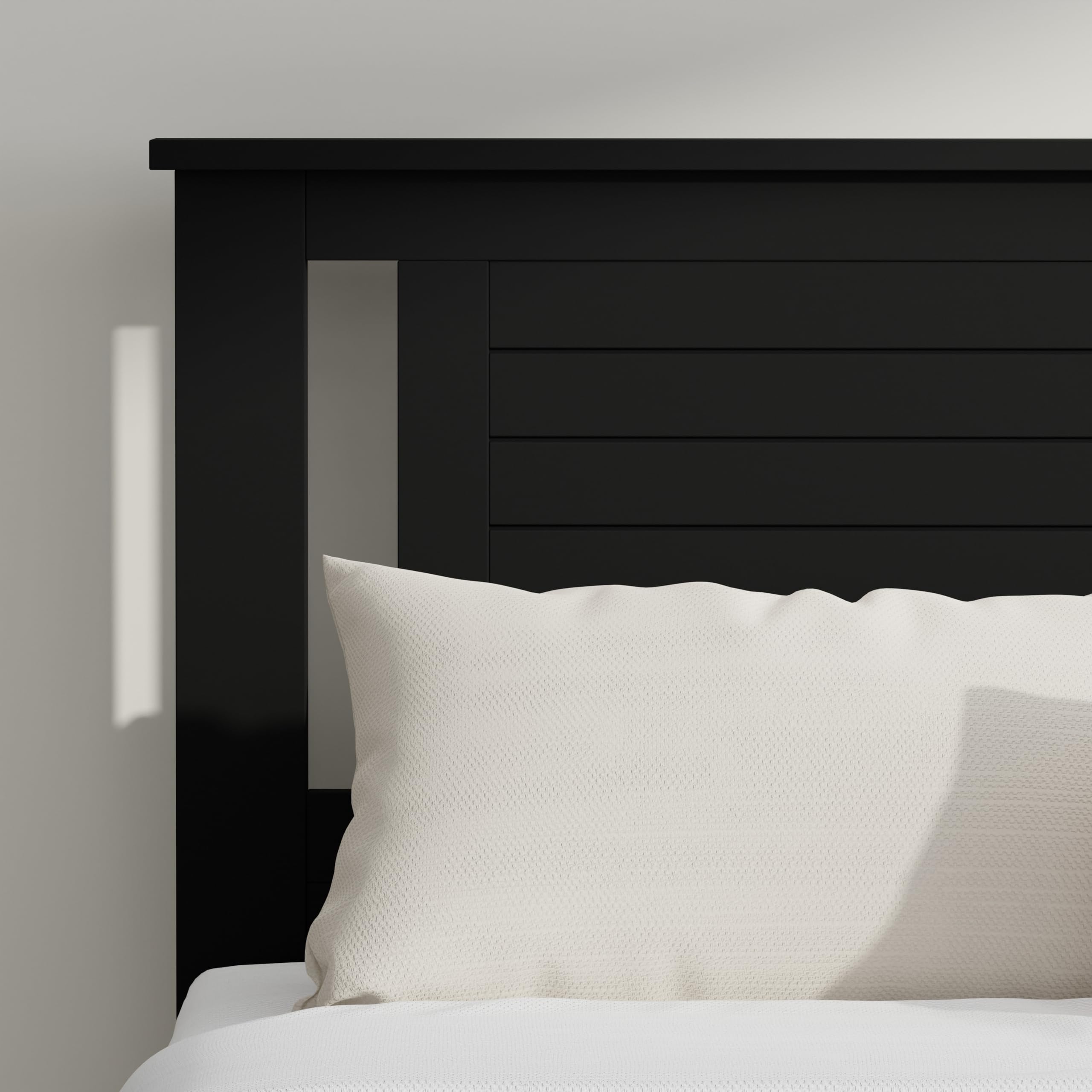 Serene Solid Wood Platform Bed with Horizontal Scoring Headboard in Black – image 4