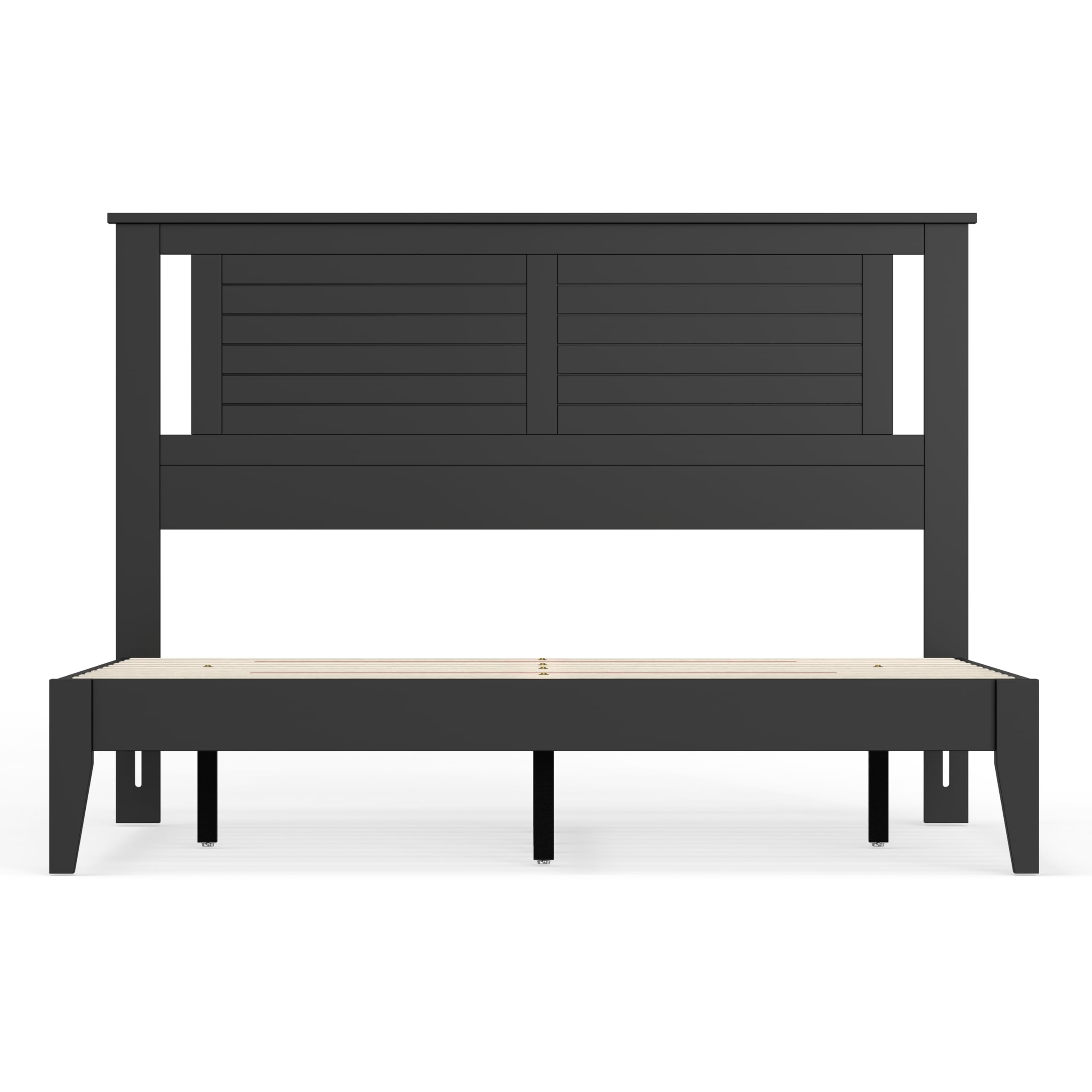 Serene Solid Wood Platform Bed with Horizontal Scoring Headboard in Black – image 6