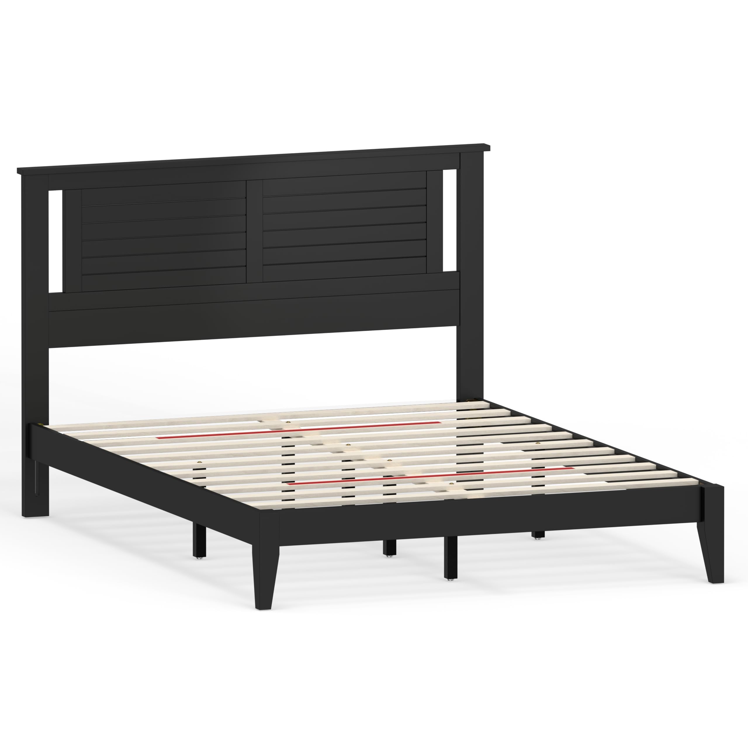 Serene Solid Wood Platform Bed with Horizontal Scoring Headboard in Black – image 7