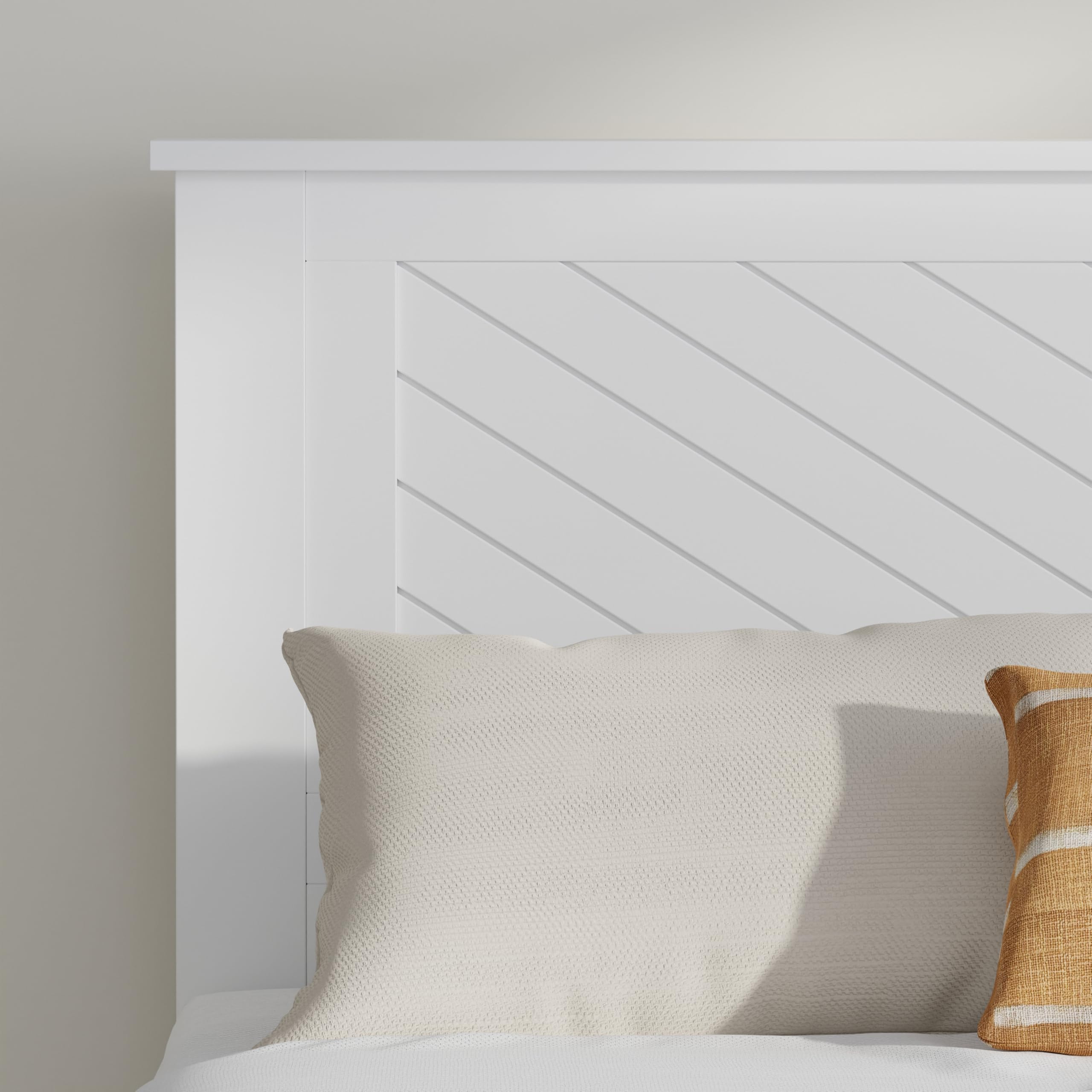 Wood Platform Bed with Chevron Scoring Headboard in White – image 4