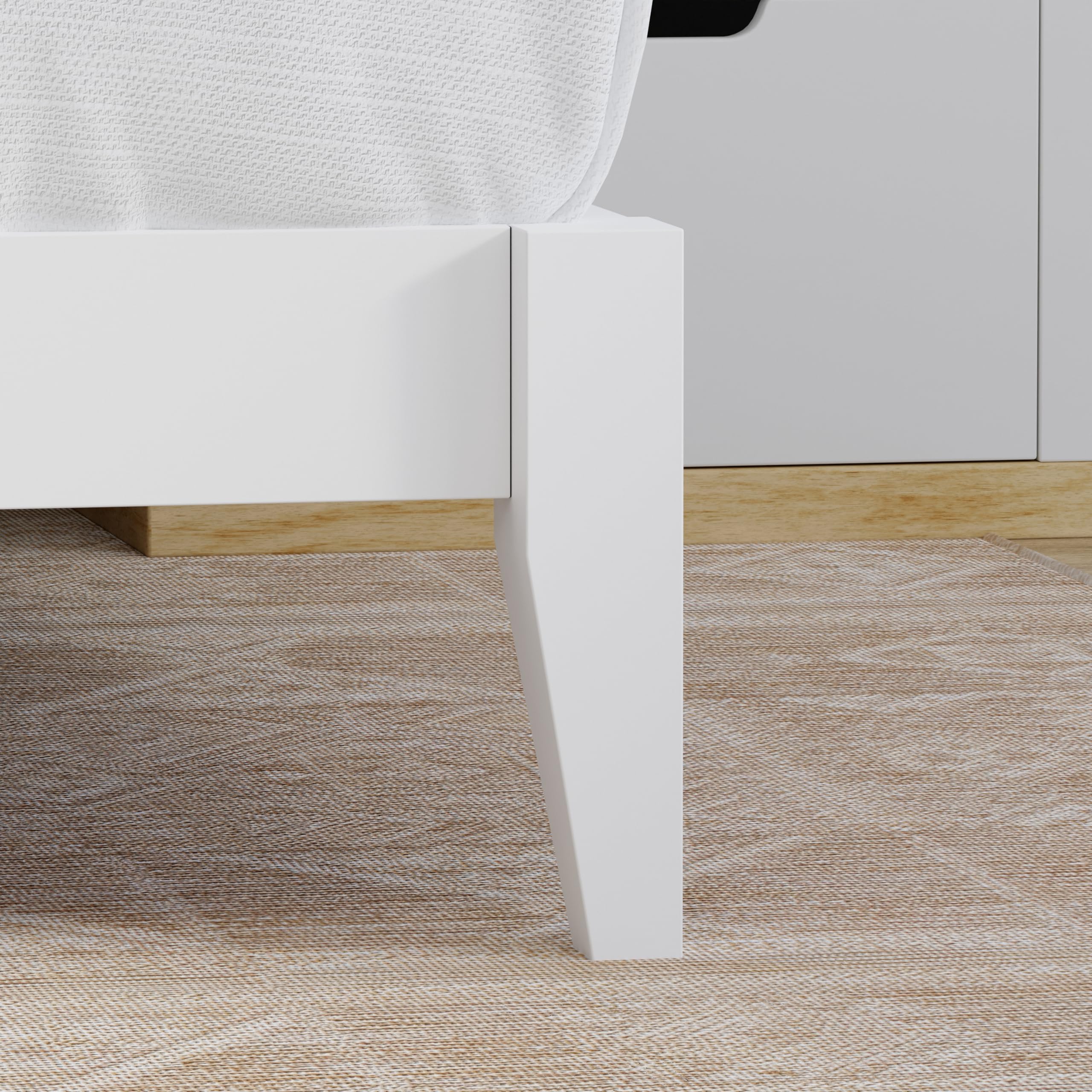 Wood Platform Bed with Chevron Scoring Headboard in White – image 5