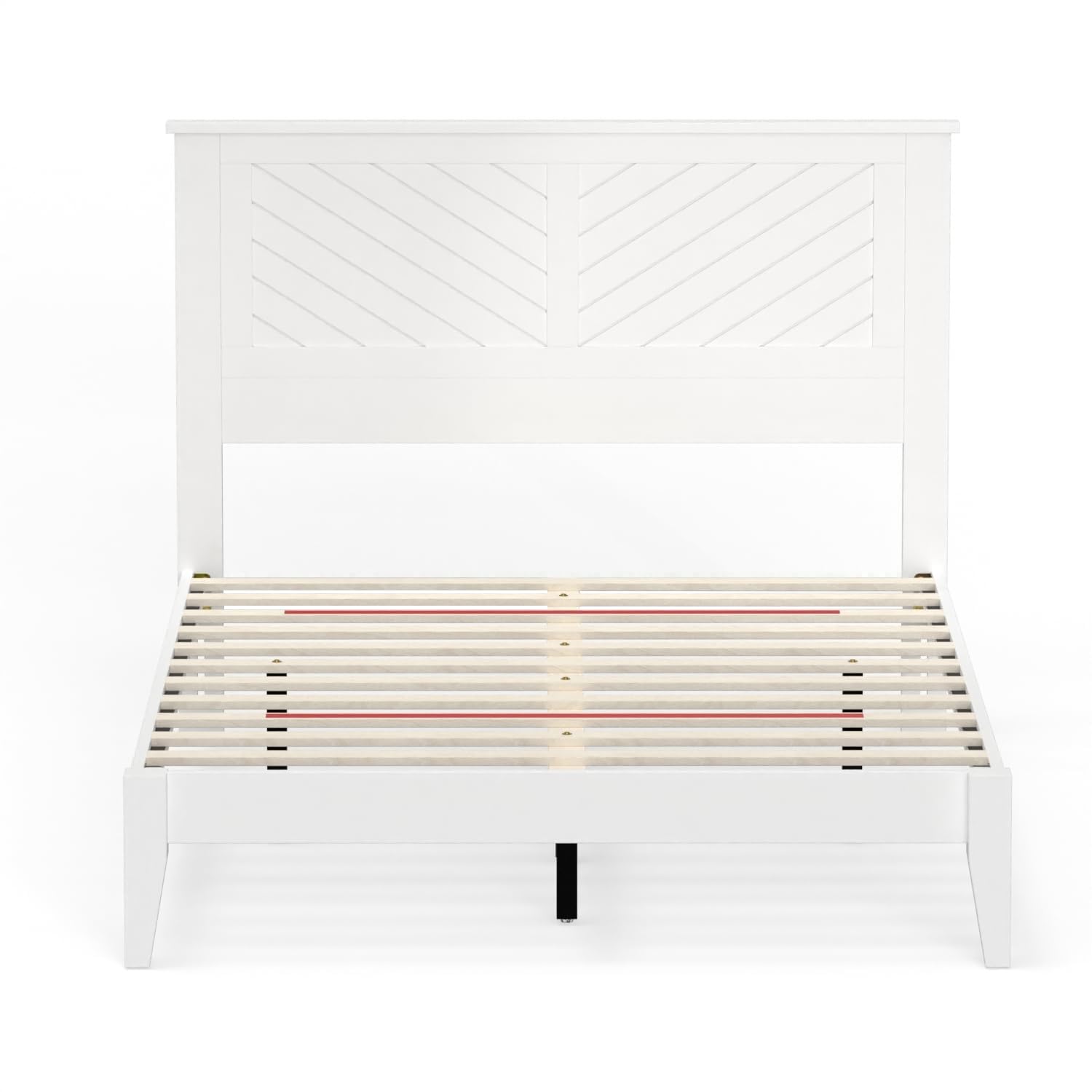 Wood Platform Bed with Chevron Scoring Headboard in White – image 6