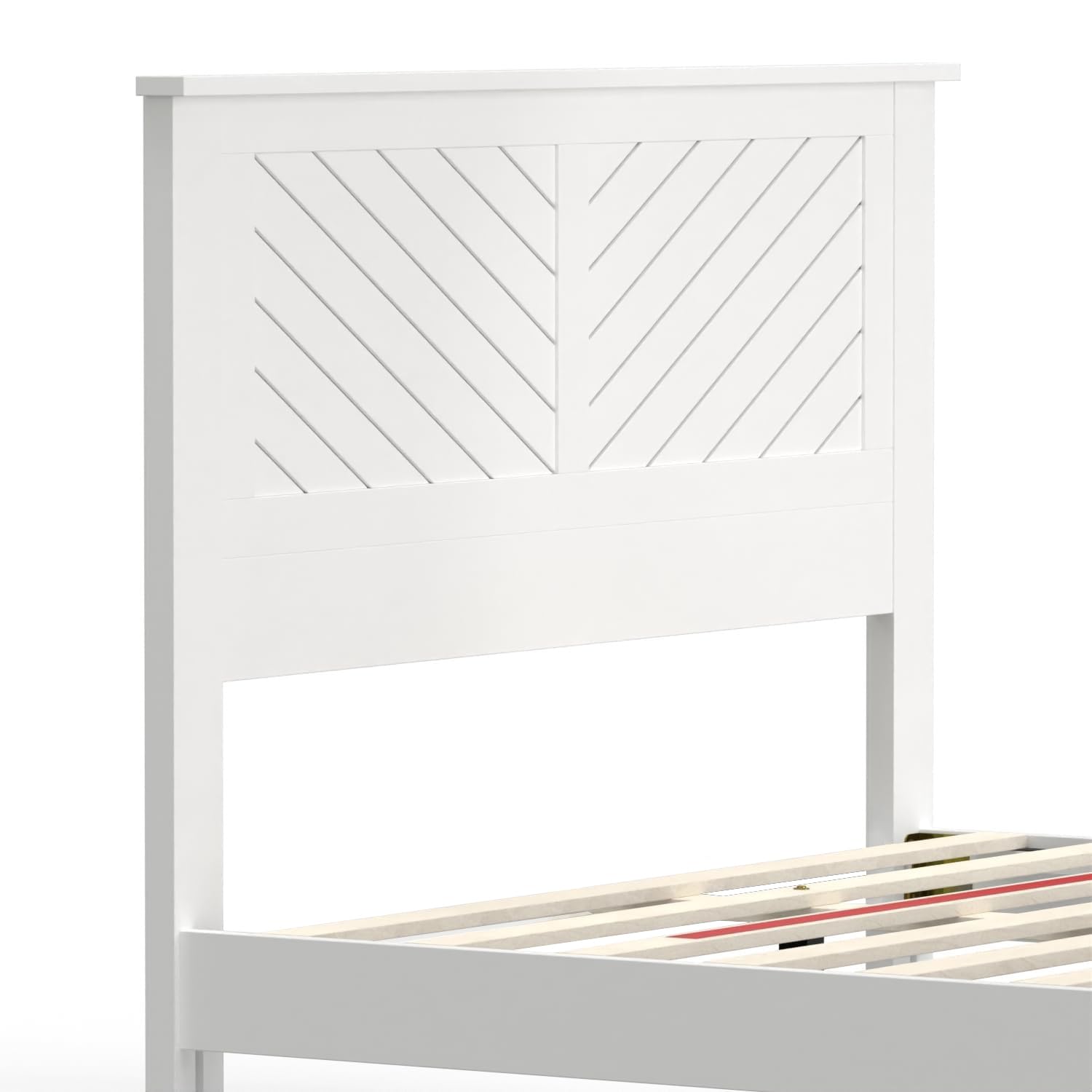 Wood Platform Bed with Chevron Scoring Headboard in White – image 7