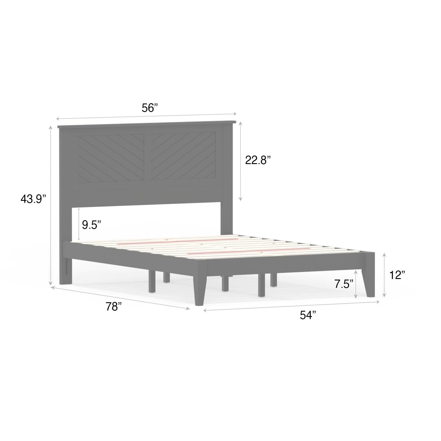 Wood Platform Bed with Chevron Scoring Headboard in White – image 9