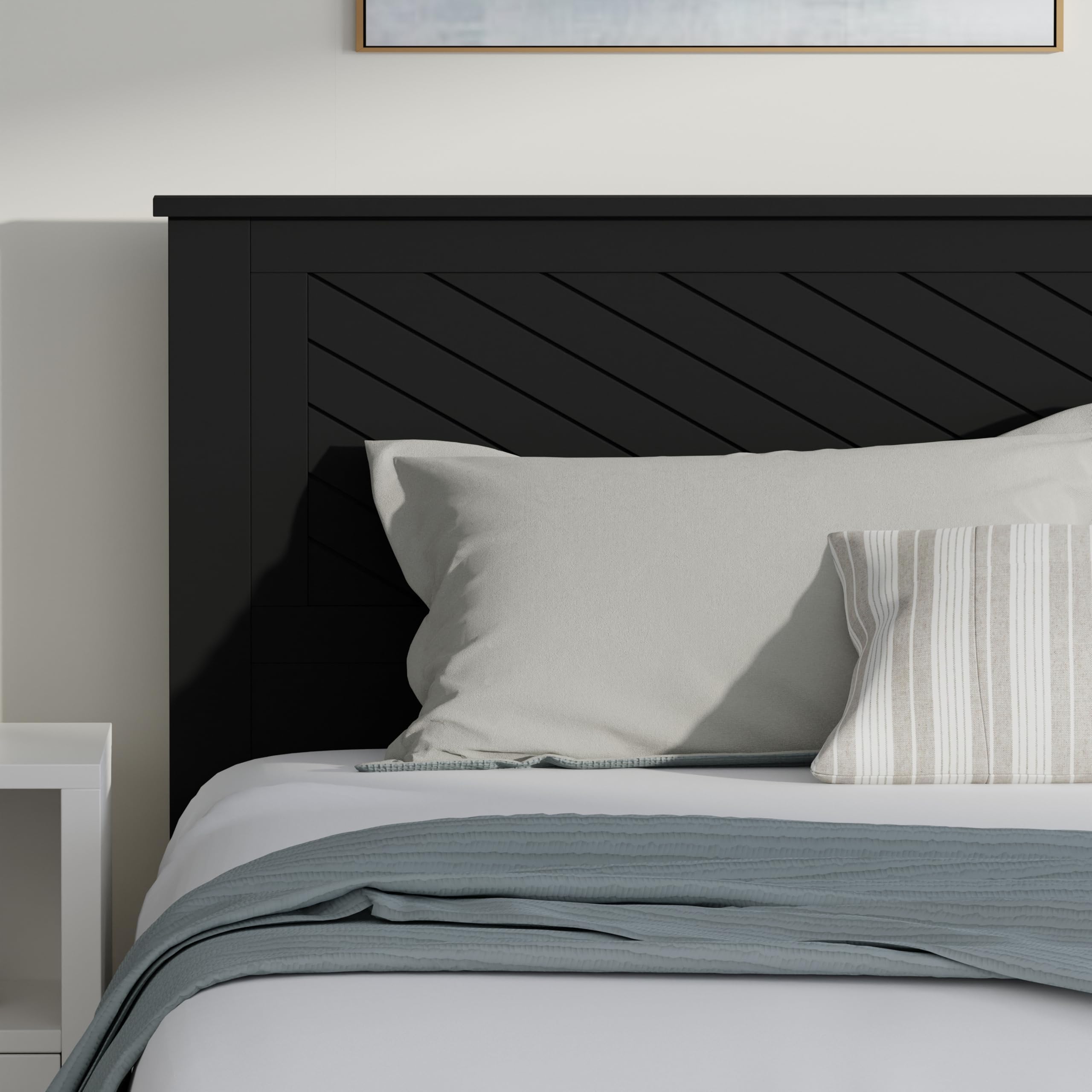 Wood Platform Bed with Chevron Scoring Headboard in Black – image 4