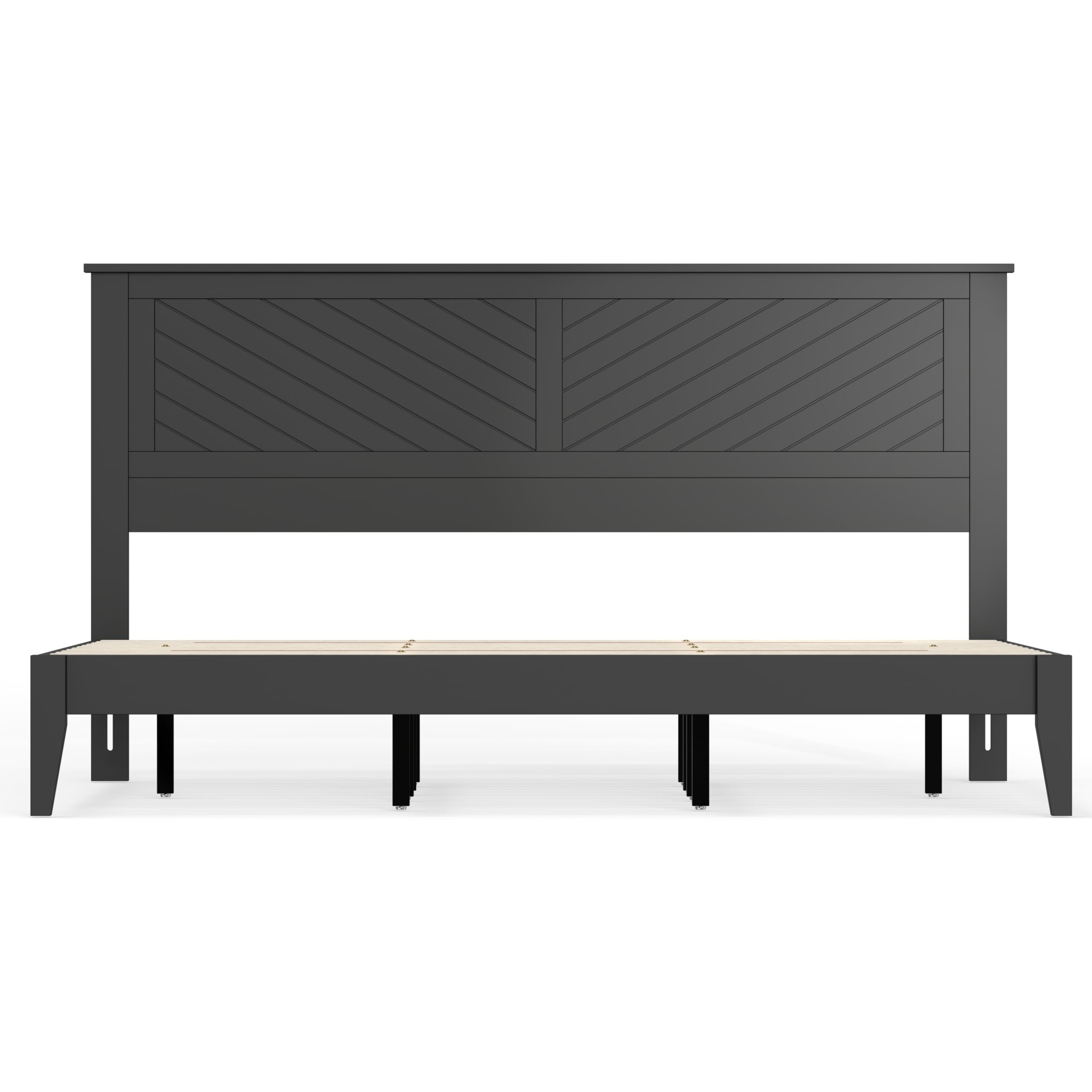 Wood Platform Bed with Chevron Scoring Headboard in Black – image 6