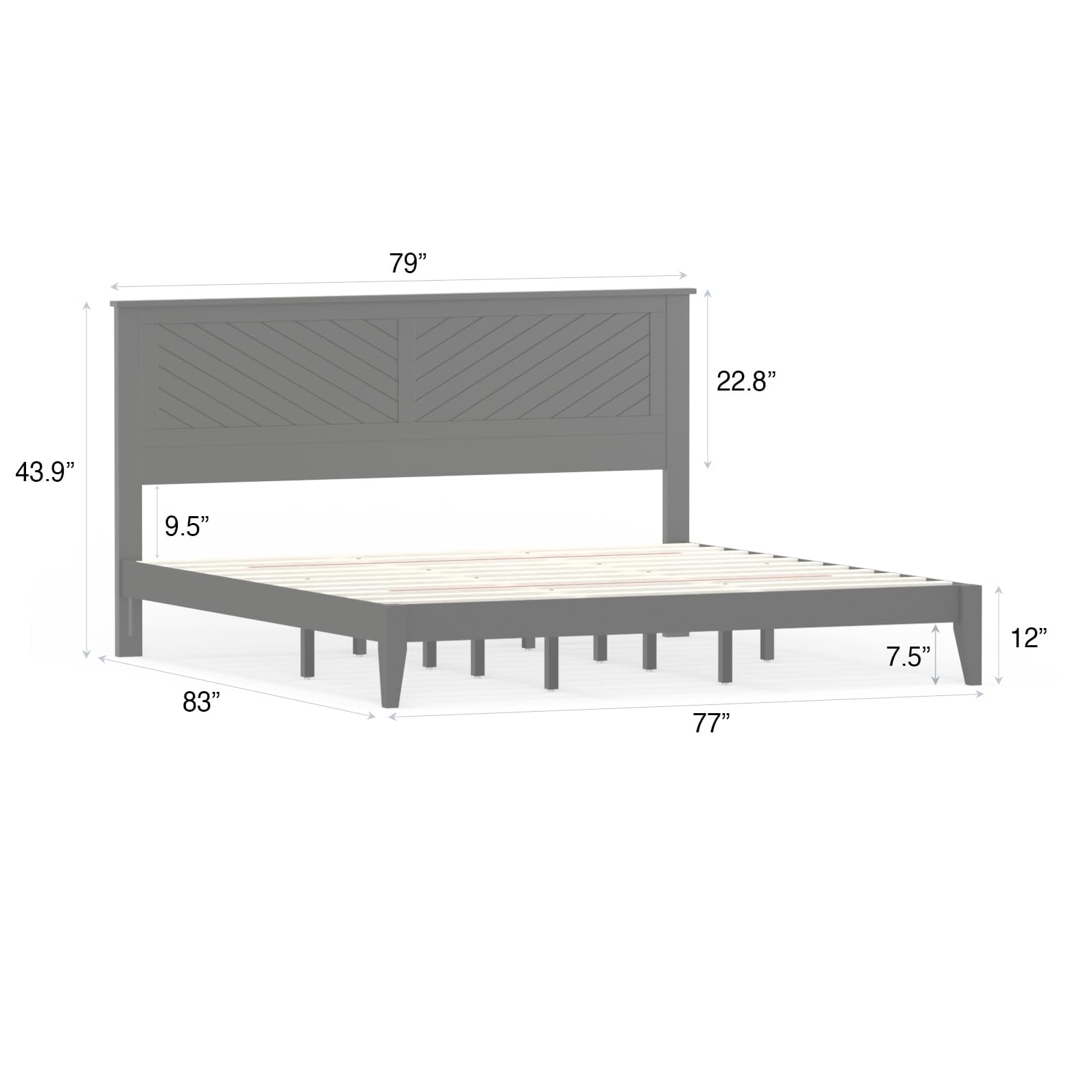 Wood Platform Bed with Chevron Scoring Headboard in Black – image 9