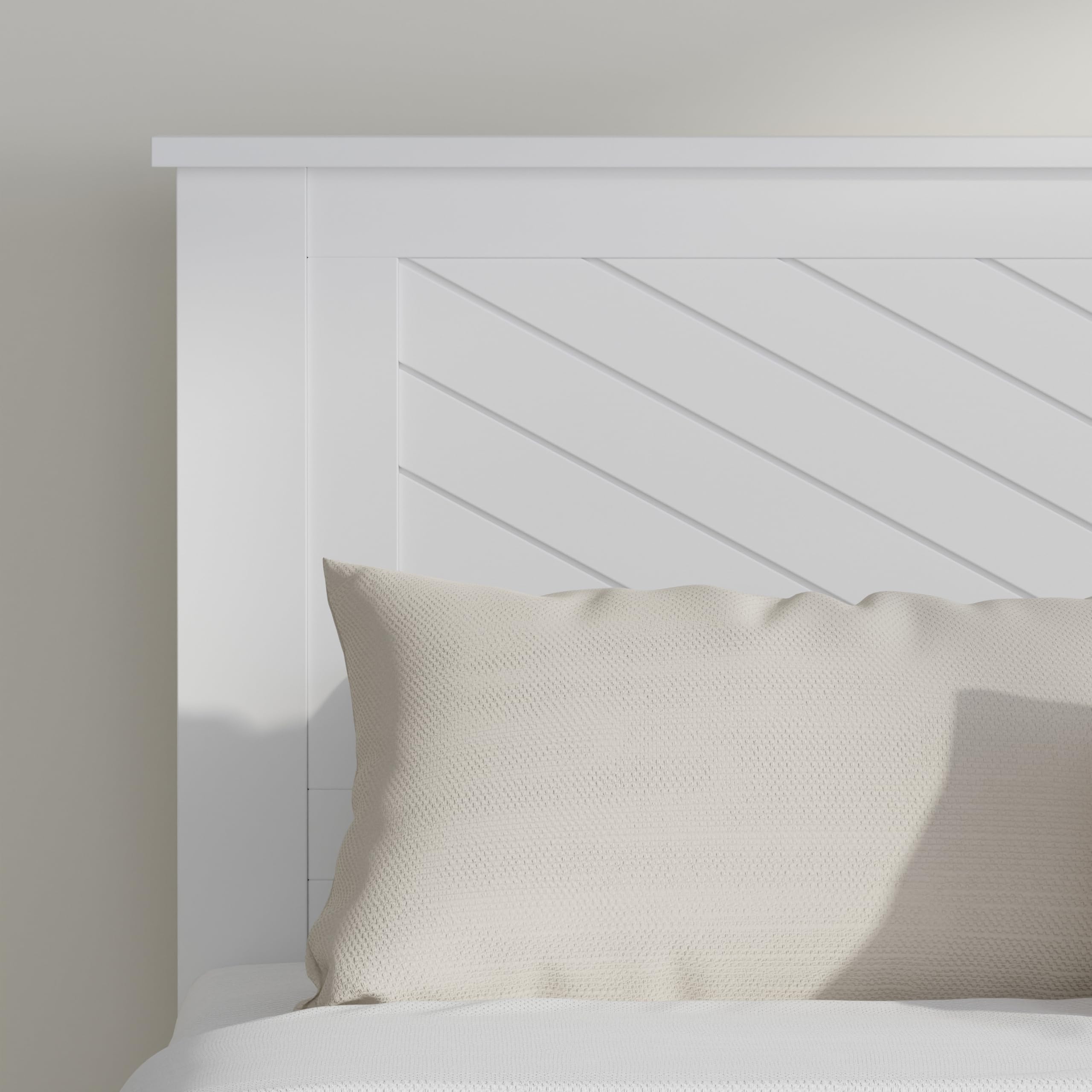 Serene Solid Wood Platform Bed with Chevron Scoring Headboard in White – image 5