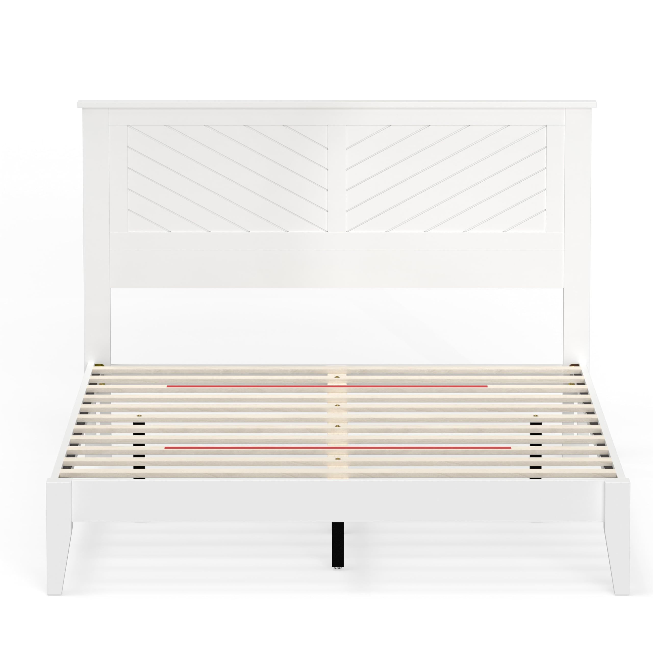 Serene Solid Wood Platform Bed with Chevron Scoring Headboard in White – image 7