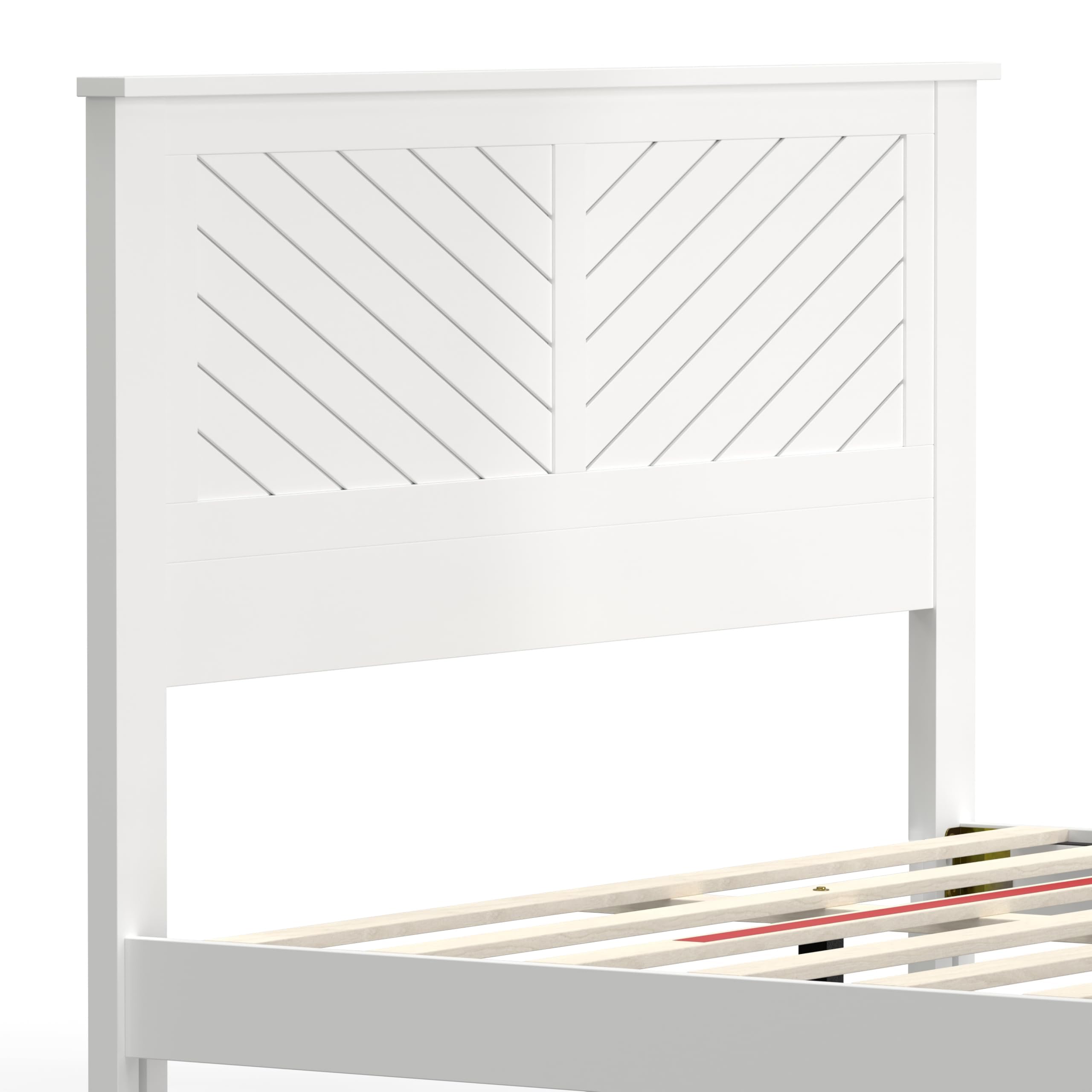 Serene Solid Wood Platform Bed with Chevron Scoring Headboard in White – image 8