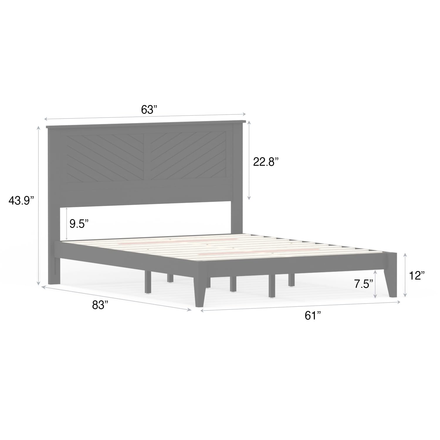 Serene Solid Wood Platform Bed with Chevron Scoring Headboard in White – image 9