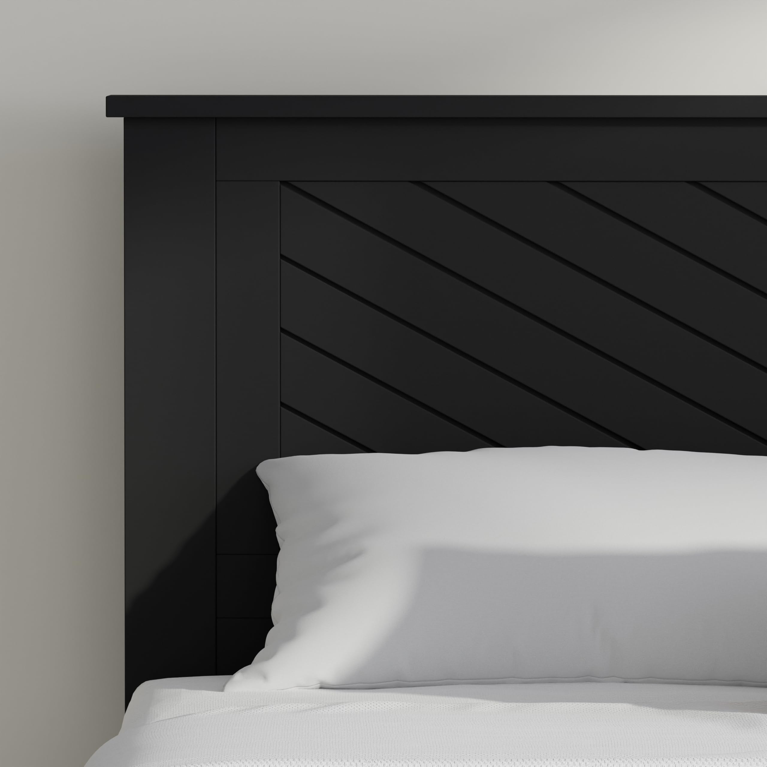 Serene Solid Wood Platform Bed with Chevron Scoring Headboard in Black – image 4