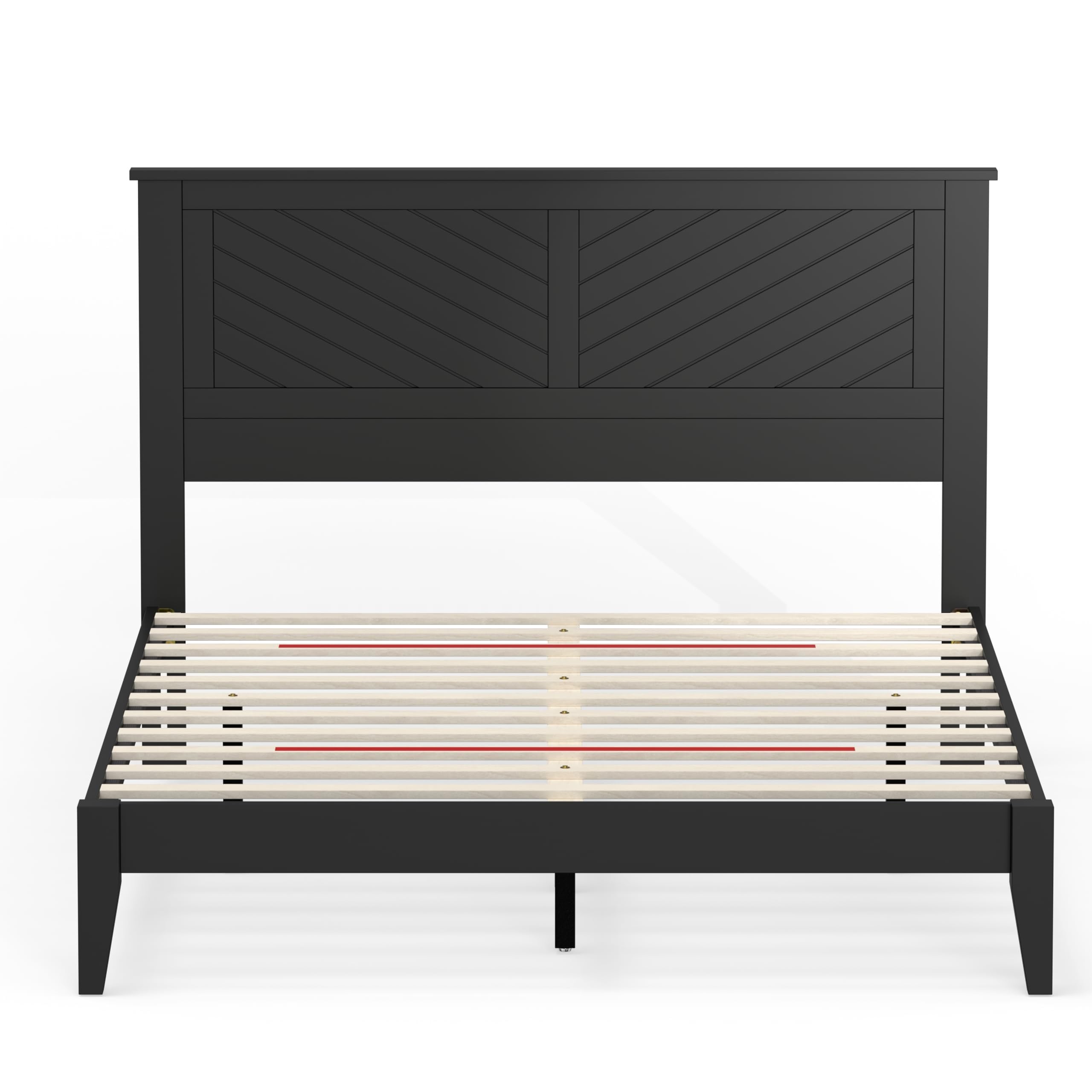 Serene Solid Wood Platform Bed with Chevron Scoring Headboard in Black – image 6