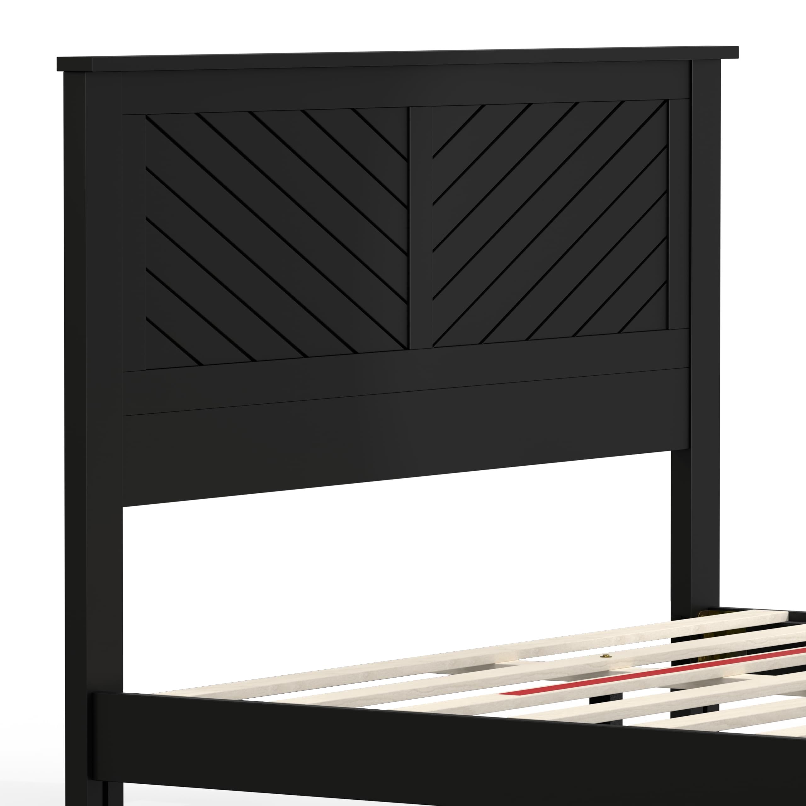 Serene Solid Wood Platform Bed with Chevron Scoring Headboard in Black – image 7