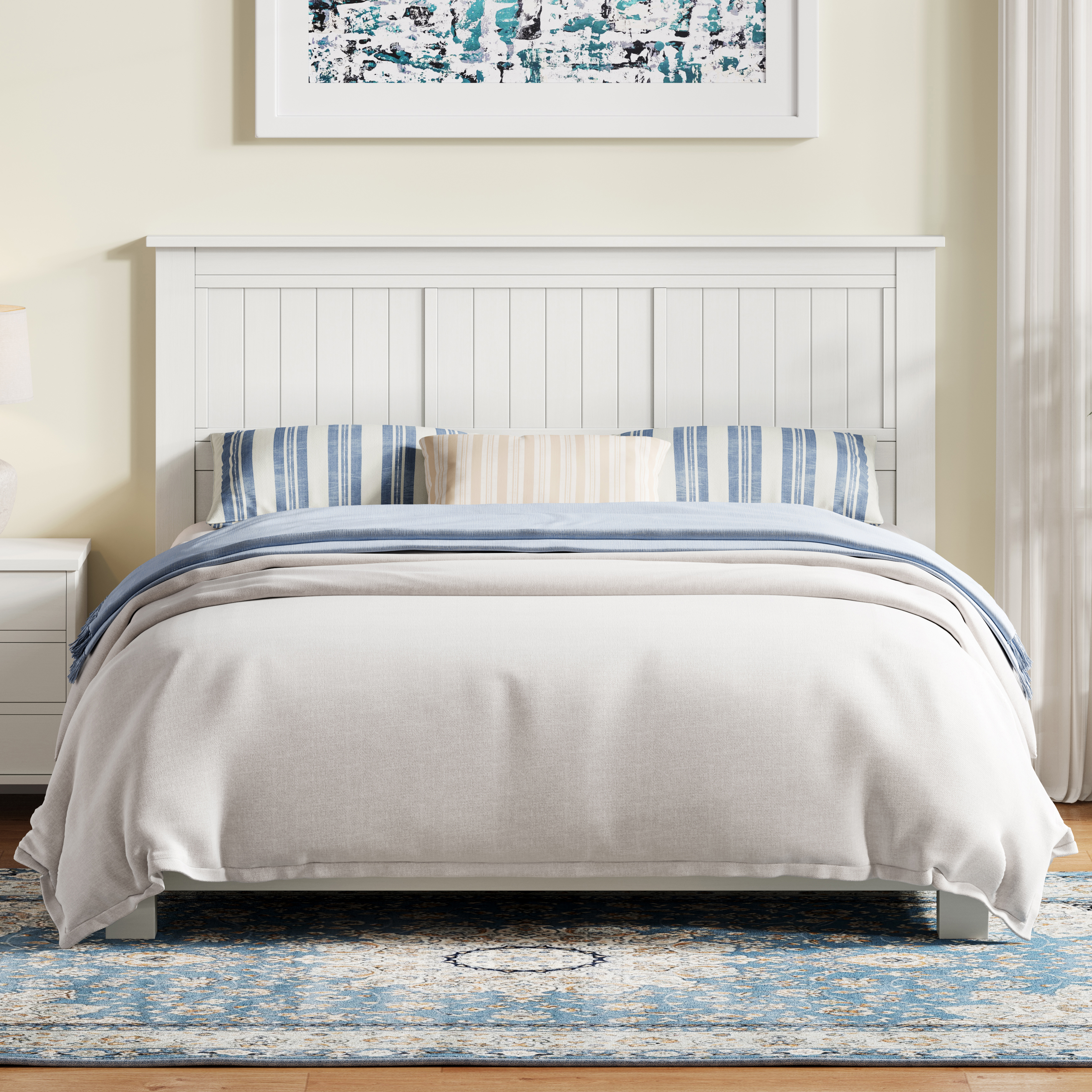 Serene Solid Wood Window-Pane Panel Headboard in White