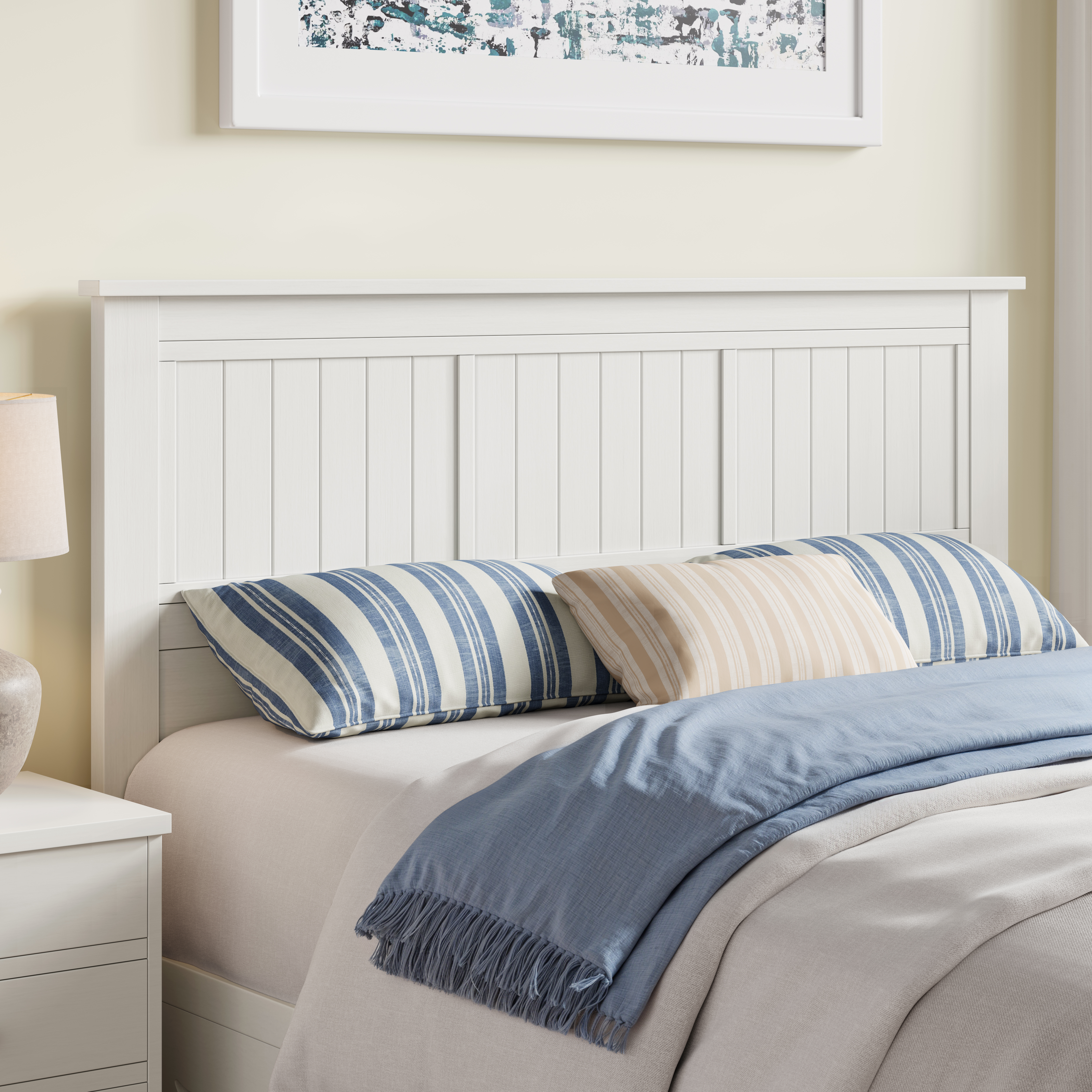 Serene Solid Wood Window-Pane Panel Headboard in White – image 2